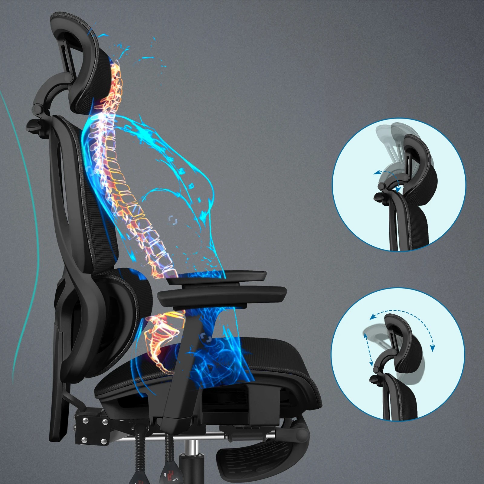 4 Alfordson Ergonomic Office Chair Mesh Seat Desk Computer Gaming - All Black, 4 of 9