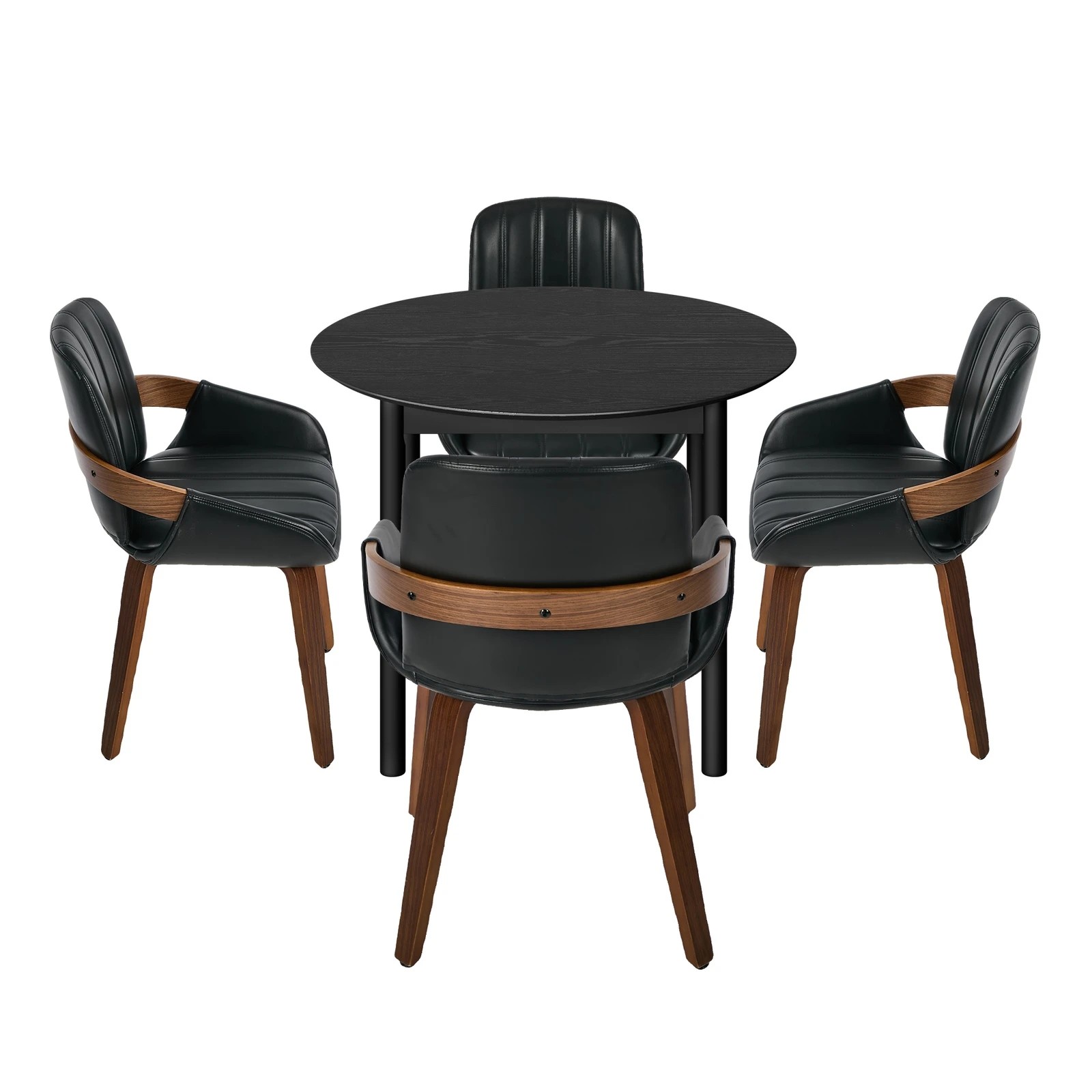7 Oikiture 5PCS Dining Table Set 100cm Round Table 4 Faux Leather Dining Chairs - Black, 7 of 9