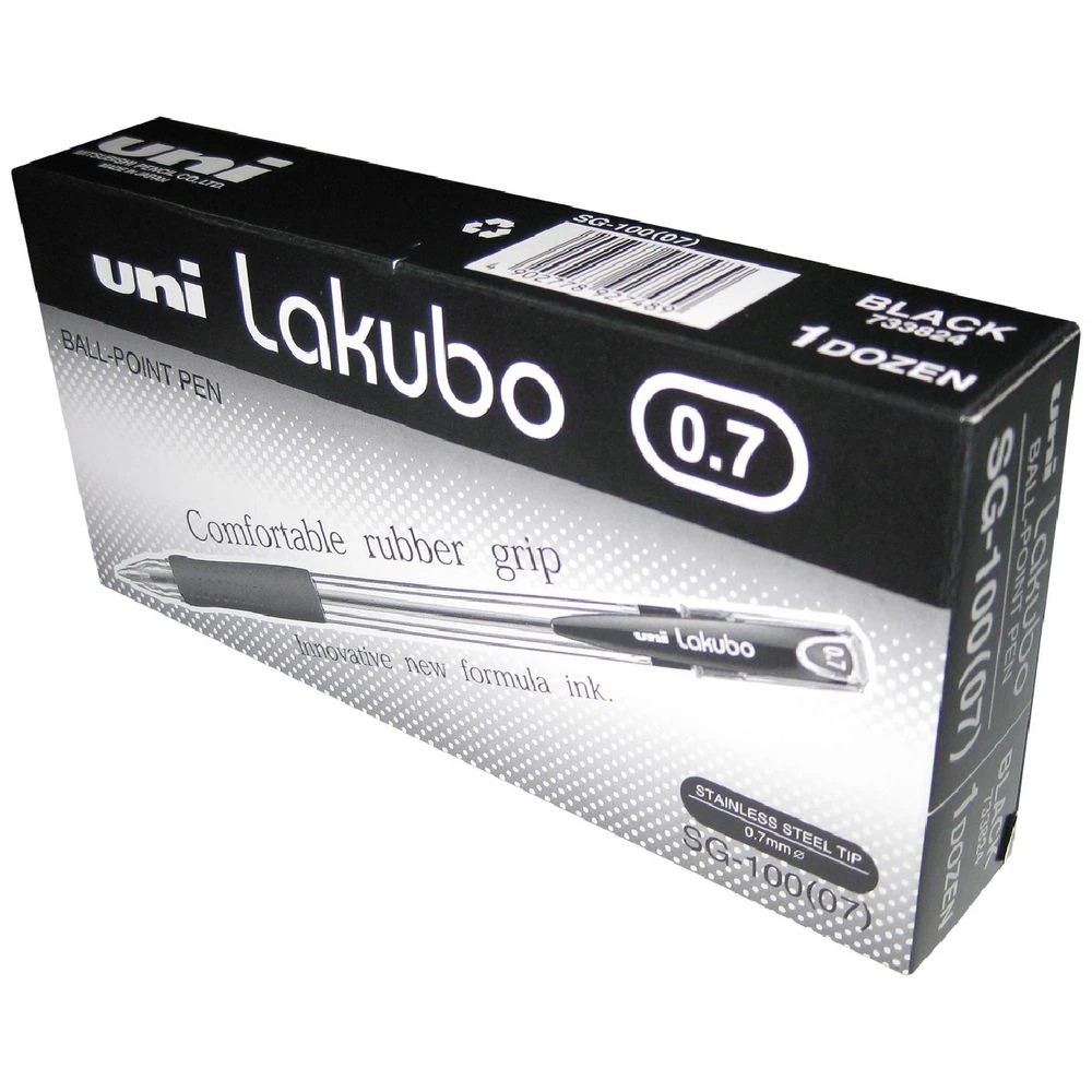 1 Uni Lakubo Fine Ballpoint Pens Black 12 Pack, 1 of 3
