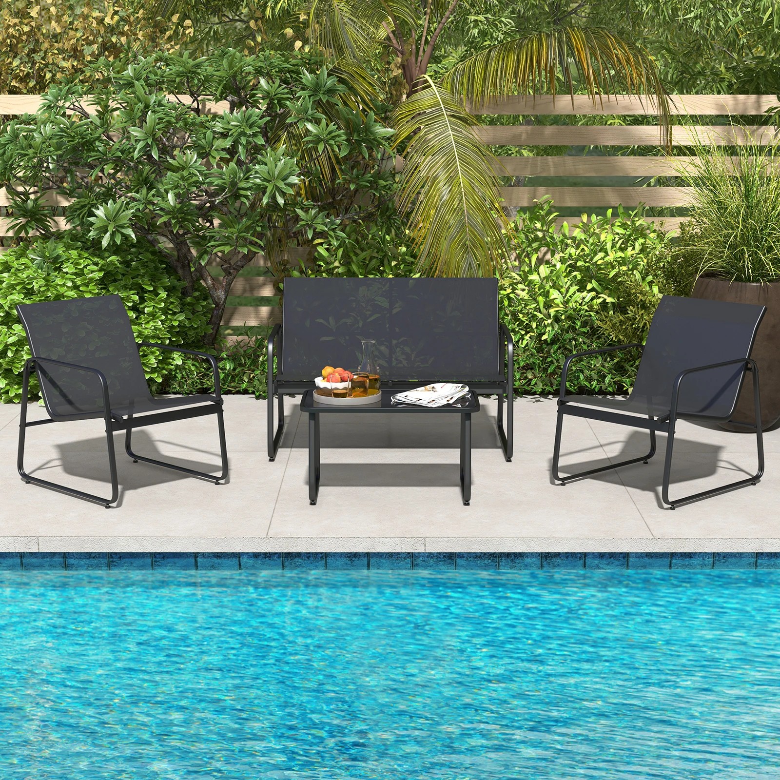 5 Costway 4PCS Patio Conversation Set Metal Frame Outdoor Furniture Set, 5 of 6