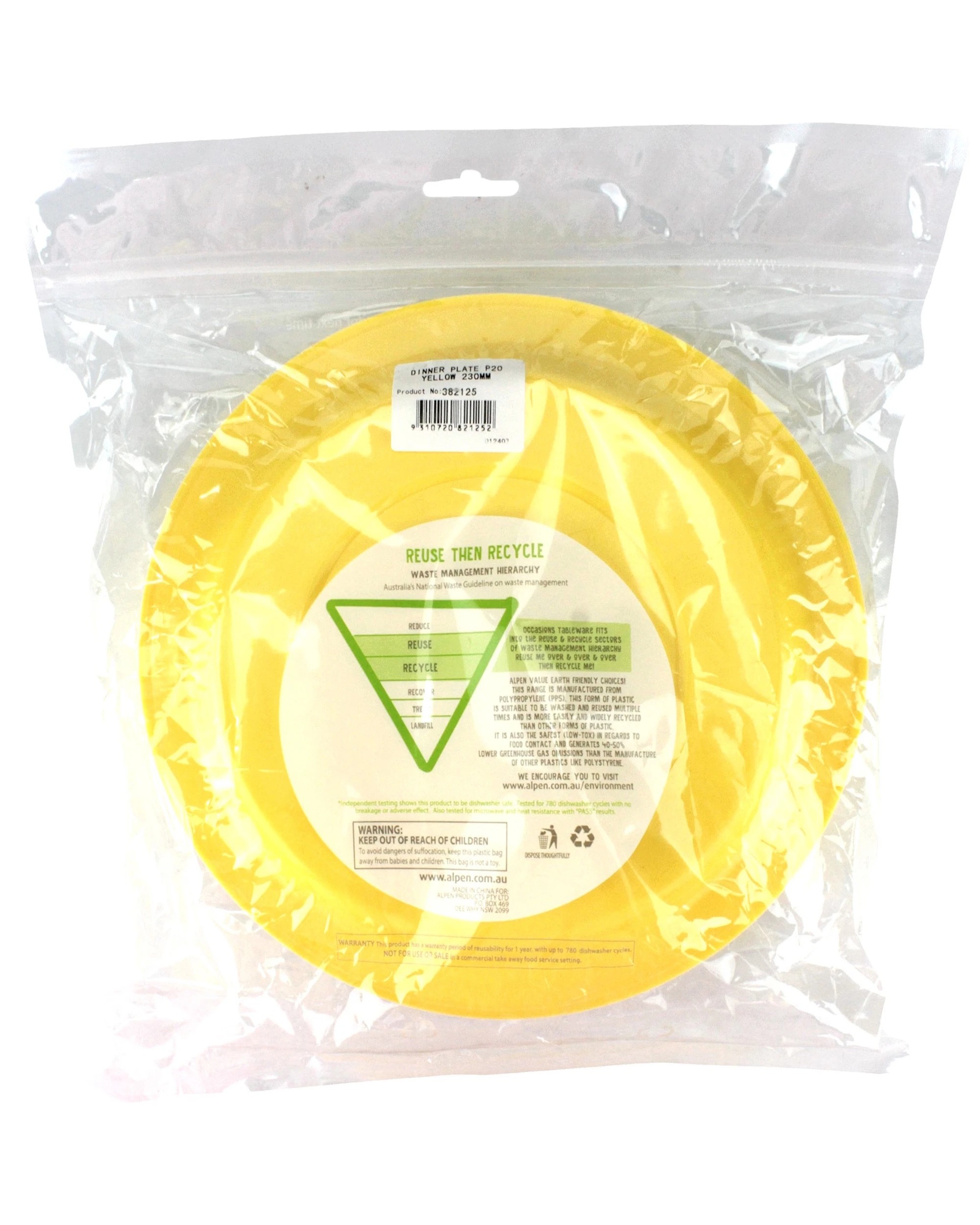 3 Alpen 23cm Reusable Plates Pack of 20 - Yellow - Yellow, 3 of 3