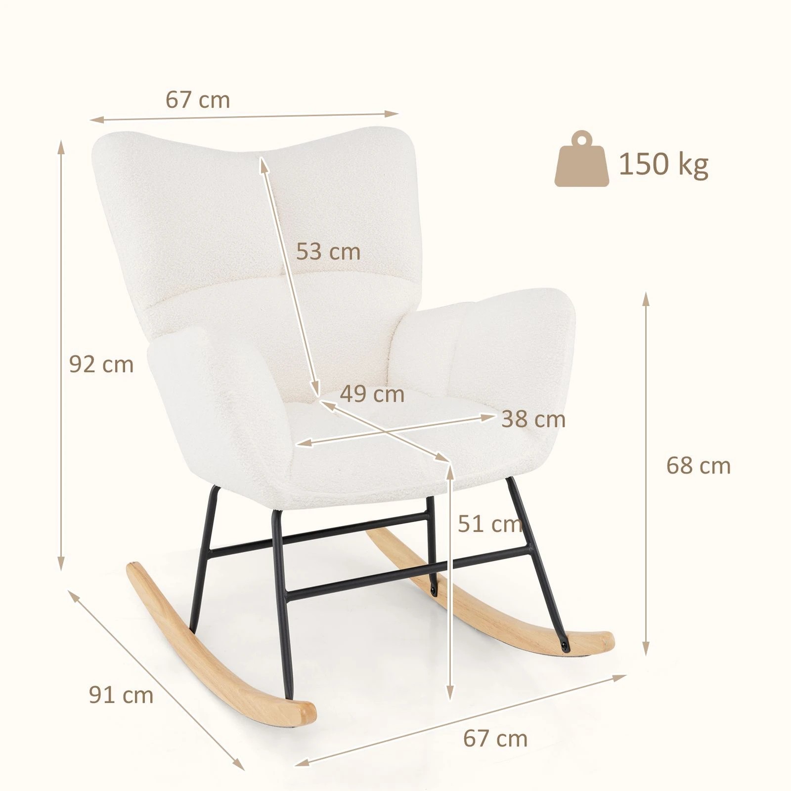 4 Costway Rocking Nursery Chair Ergonomic Armchair Modern Accent Chair w/High Backrest & Armrest, 4 of 4