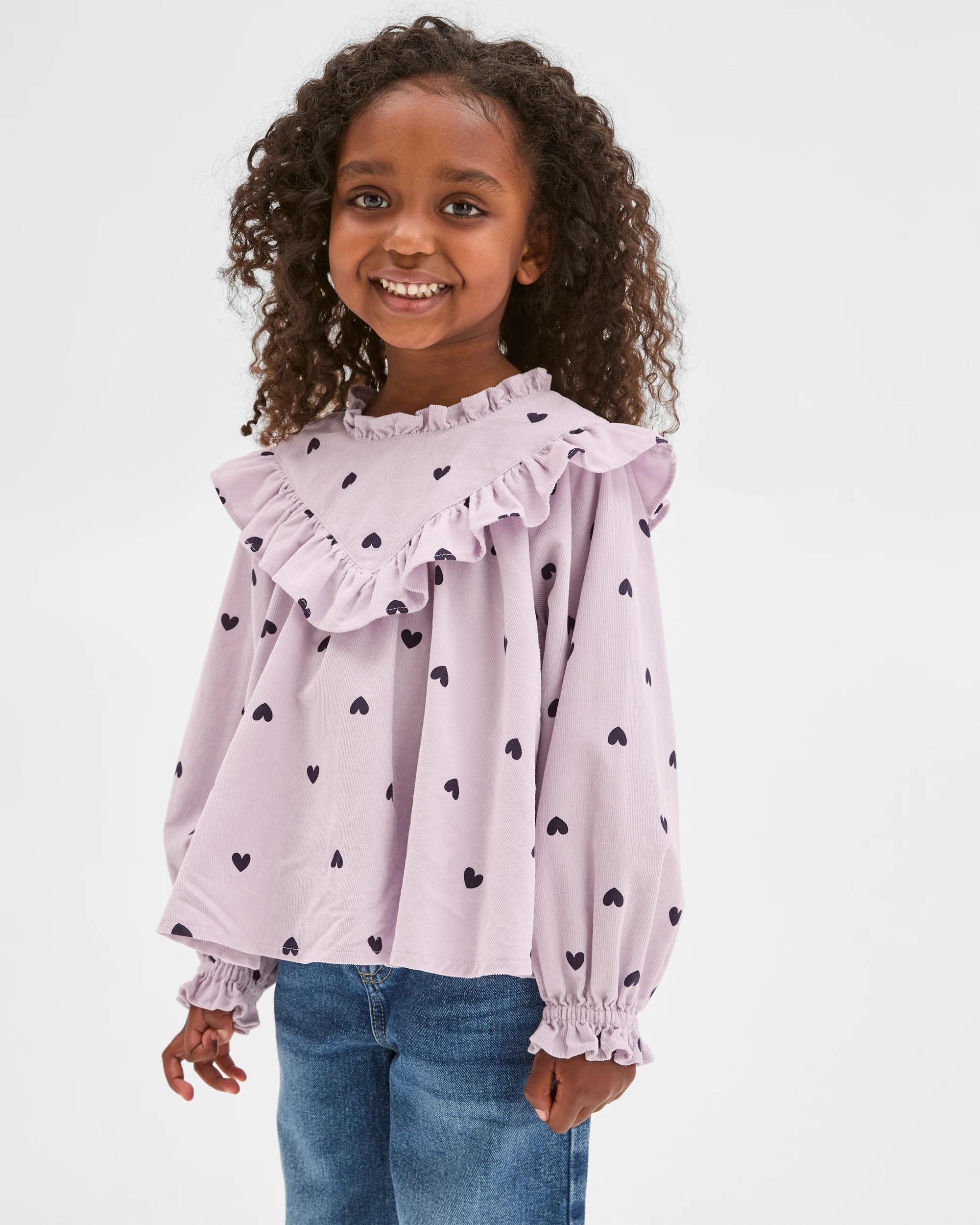 4 Target Kids  Australian Cotton Long Sleeve Woven Heart Cord Frill Blouse PURPLE, 4 of 5