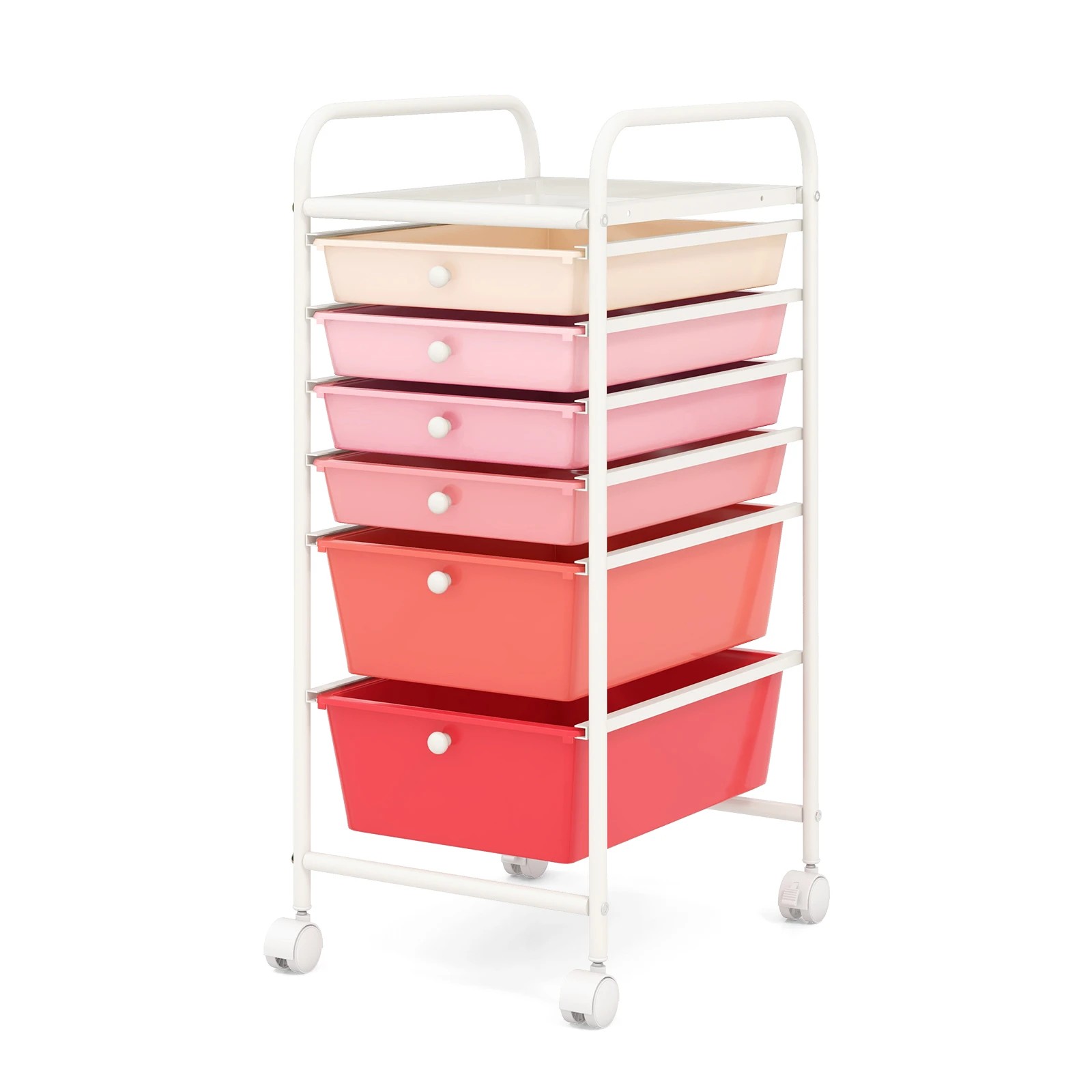 1 Costway 6 Drawers Rolling Storage Cart Mobile Utility Trolley - Pink, 1 of 7