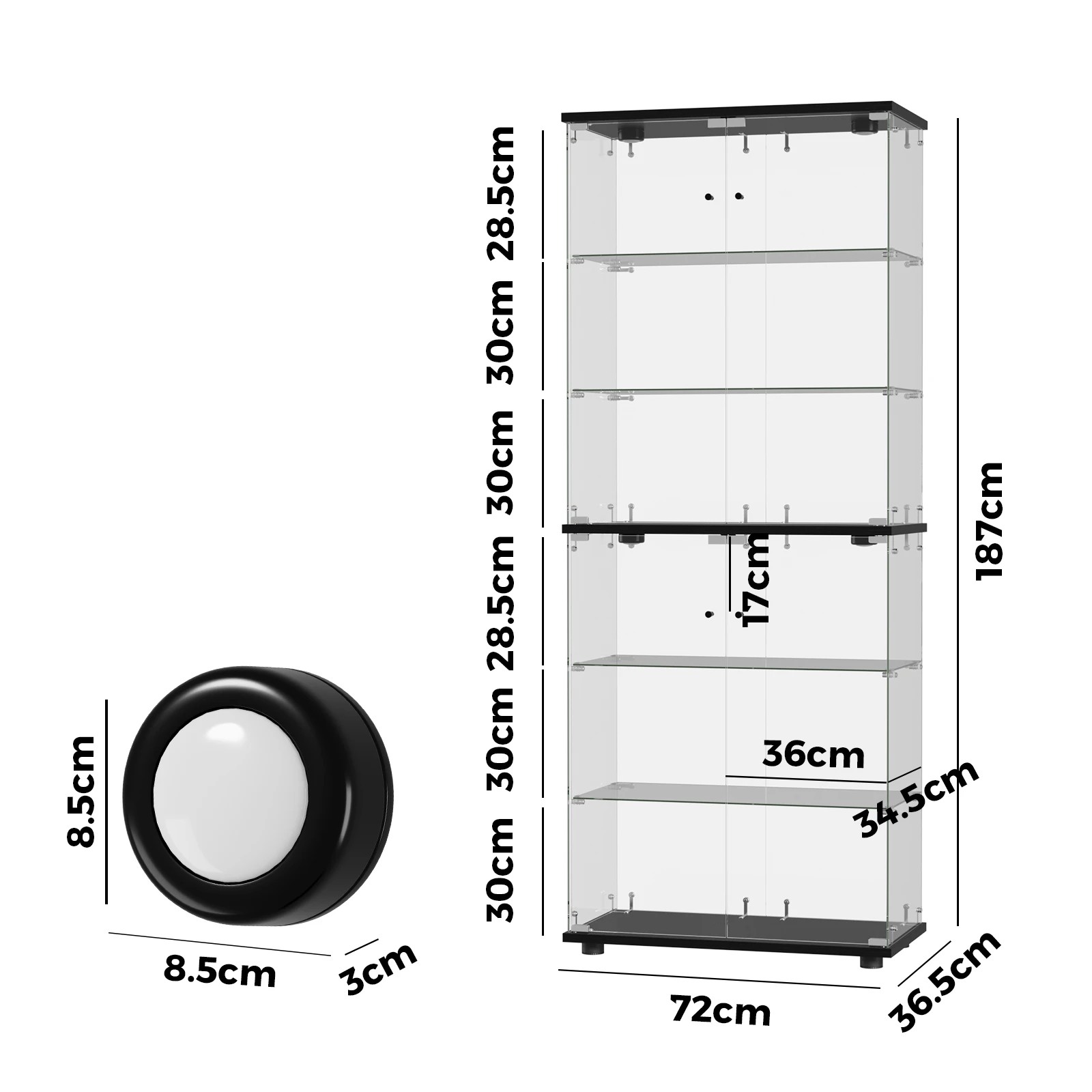 2 Oikiture Glass Display Cabinet 6-Tier LED Light Bookcase With 2 Doors - Black, 2 of 9