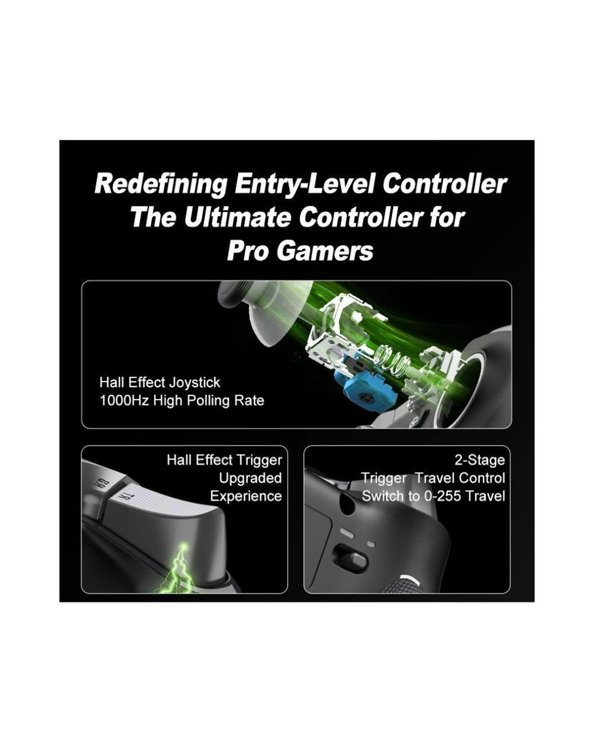 4 PXN P5 Wireless Wired Gaming Controller 1000Hz Hall for PC Switch iOS Android Black, 4 of 10