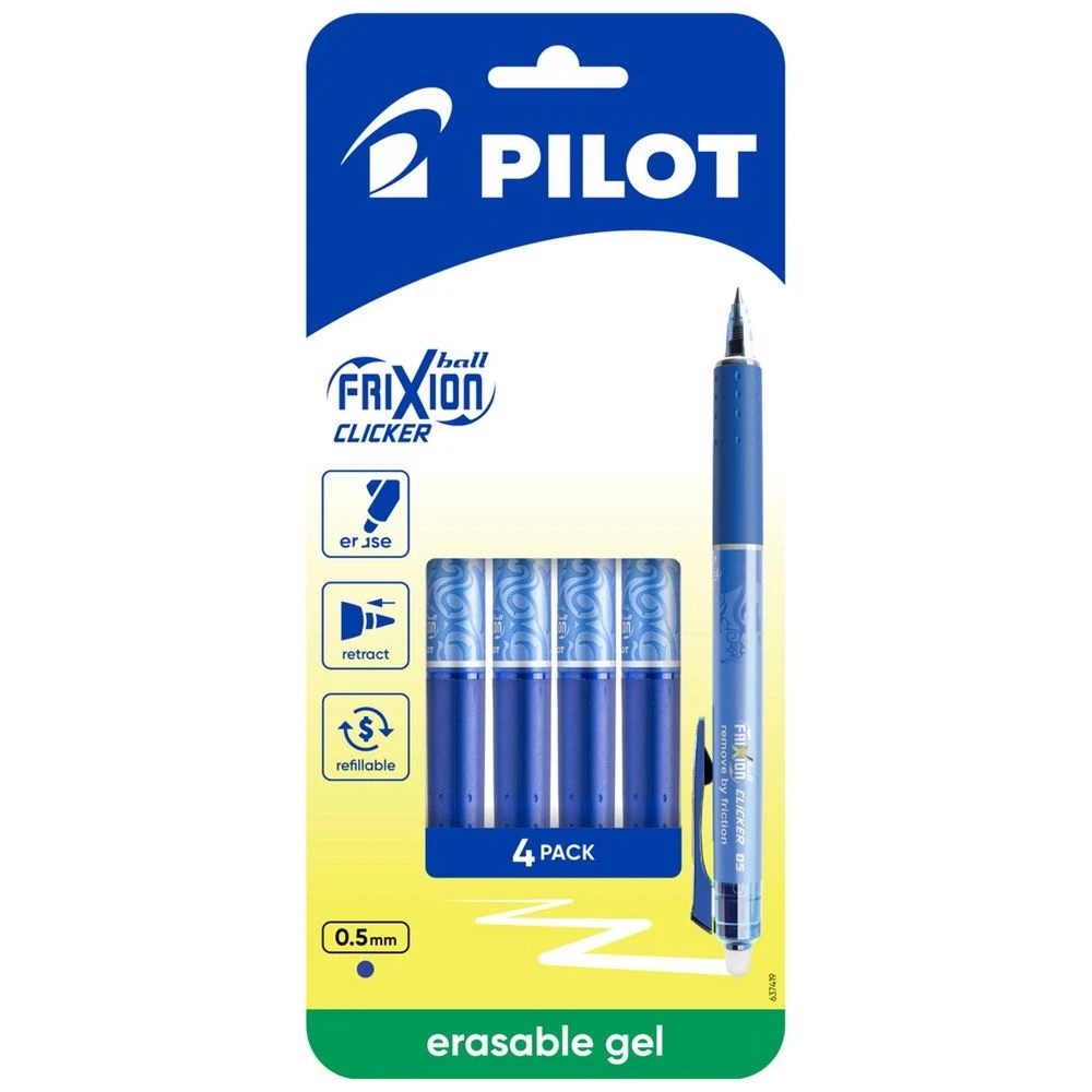 1 PILOT FriXion Clicker Erasable Gel Pen 0.5mm Blue 4Pk, 1 of 9