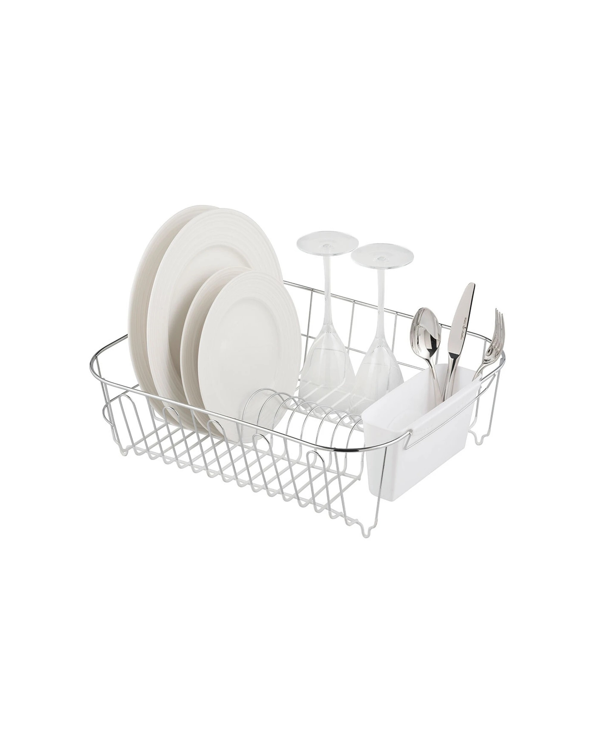 1 Avanti Large Slim Line Dish Rack With Removable Cutlery Caddy 44x37x14cm - White, 1 of 3