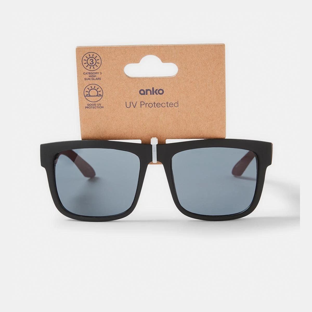 6 Trapezoid Sunglasses Blk Wood, 6 of 6