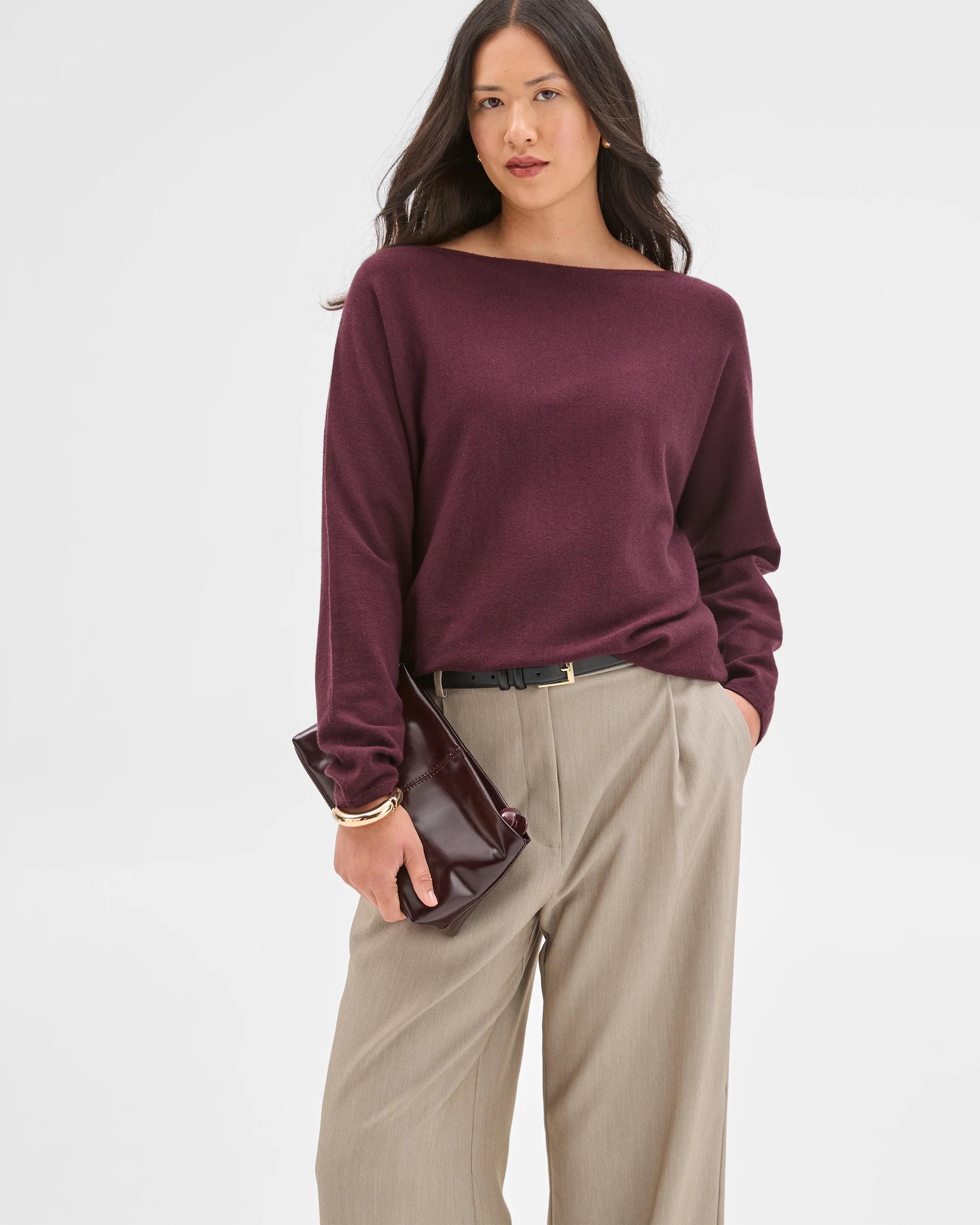 1 Preview Dolman Sleeve Boat Neck Knit Sweater PINOT, 1 of 6