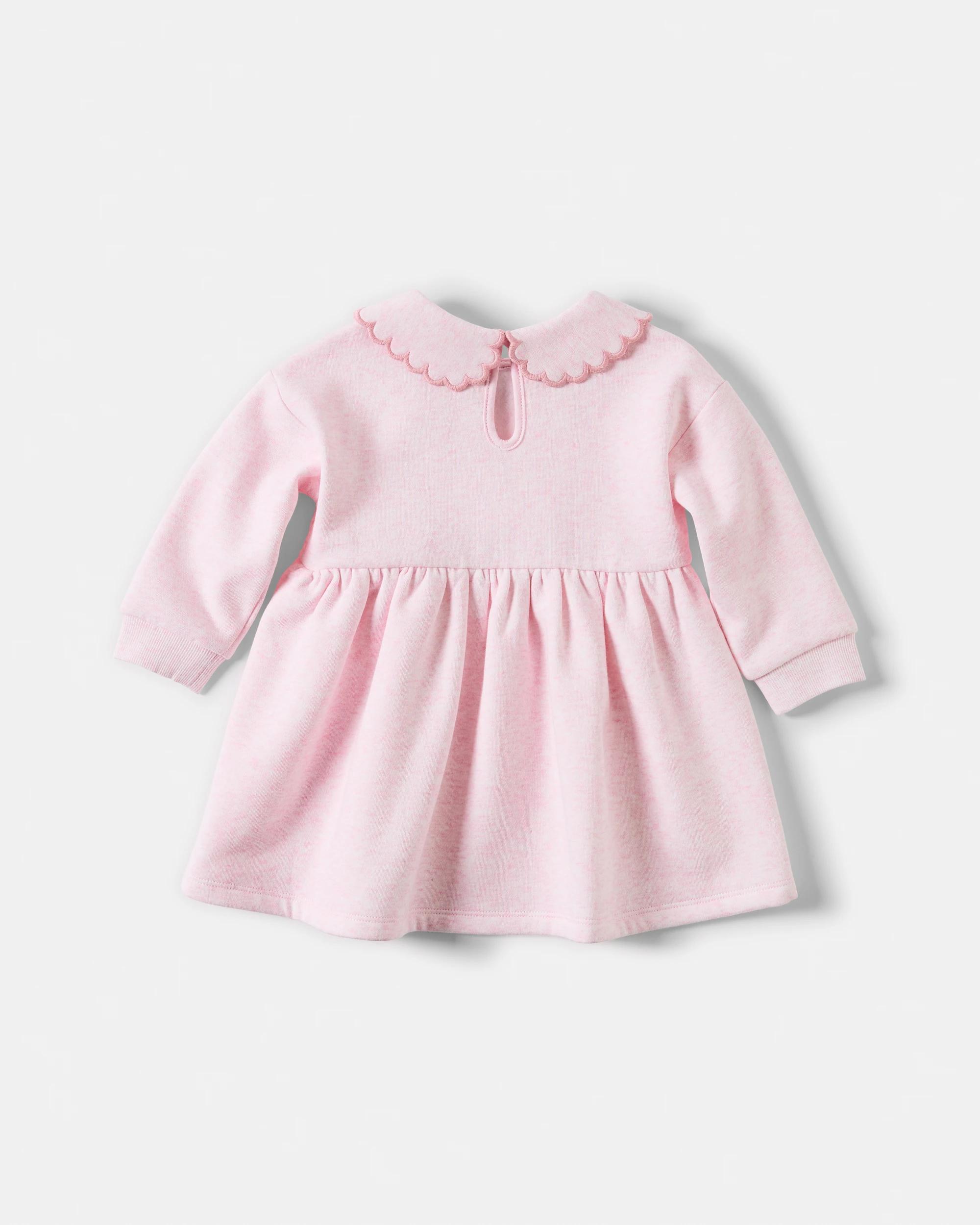 2 Long Sleeve Scallop Fleece Dress Pnk Sclp, 2 of 3