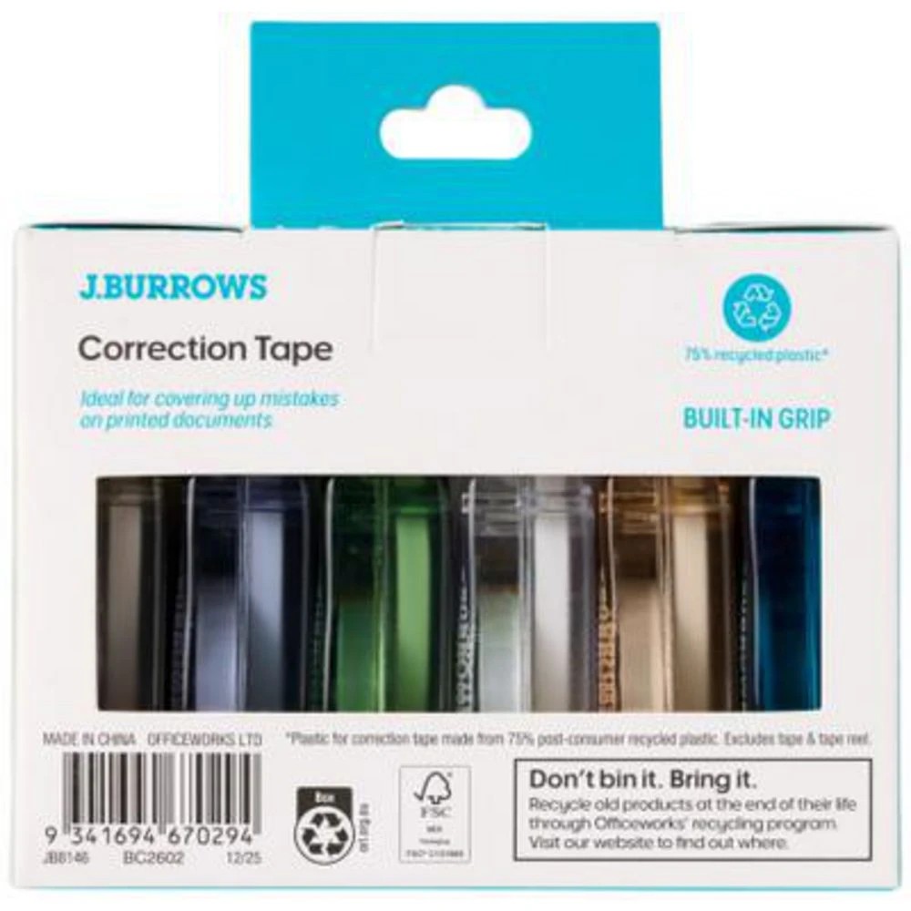 2 J.Burrows Precise Correction Tape 4mm x 8m Assorted 6 Pack, 2 of 3