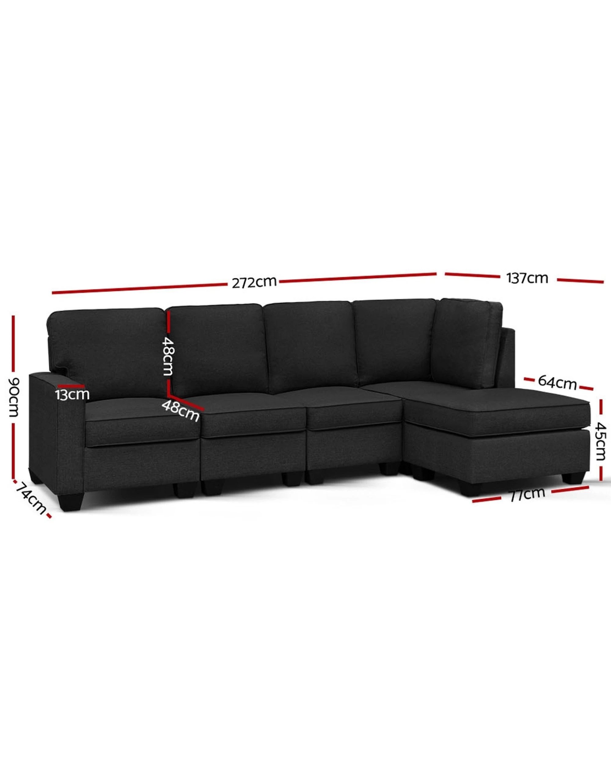 3 Artiss Modular Sofa Chaise Set 5-seater Dark - Grey, 3 of 8