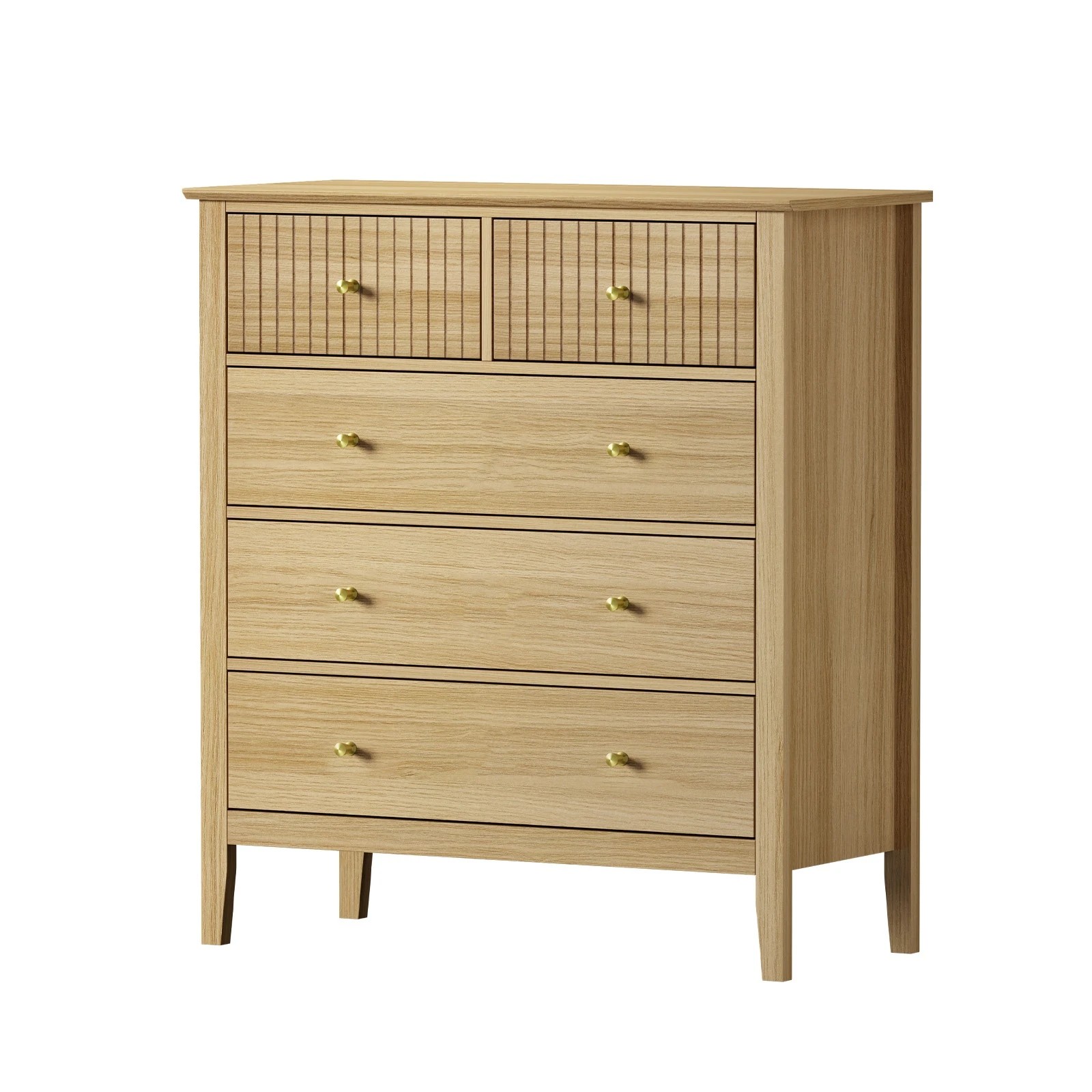 1 Oikiture 5 Chest Of Drawers Dresser Storage Cabinet Tallboy
 - Natural, 1 of 10