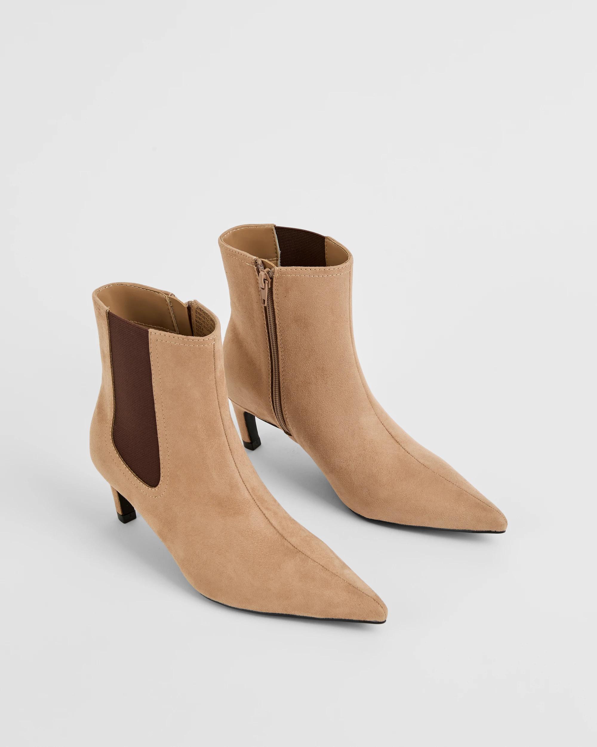 2 Target Woman Gusset Kitten Heel Boots TAUPE FX SUEDE, 2 of 4