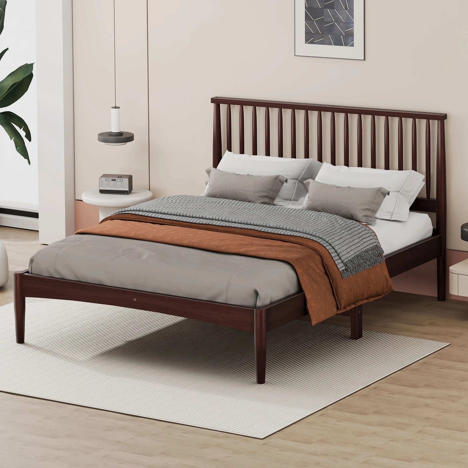 6 Alfordson Bed Frame Wooden King Size Timber Base Platform Walnut Caelus - Natural, 6 of 10
