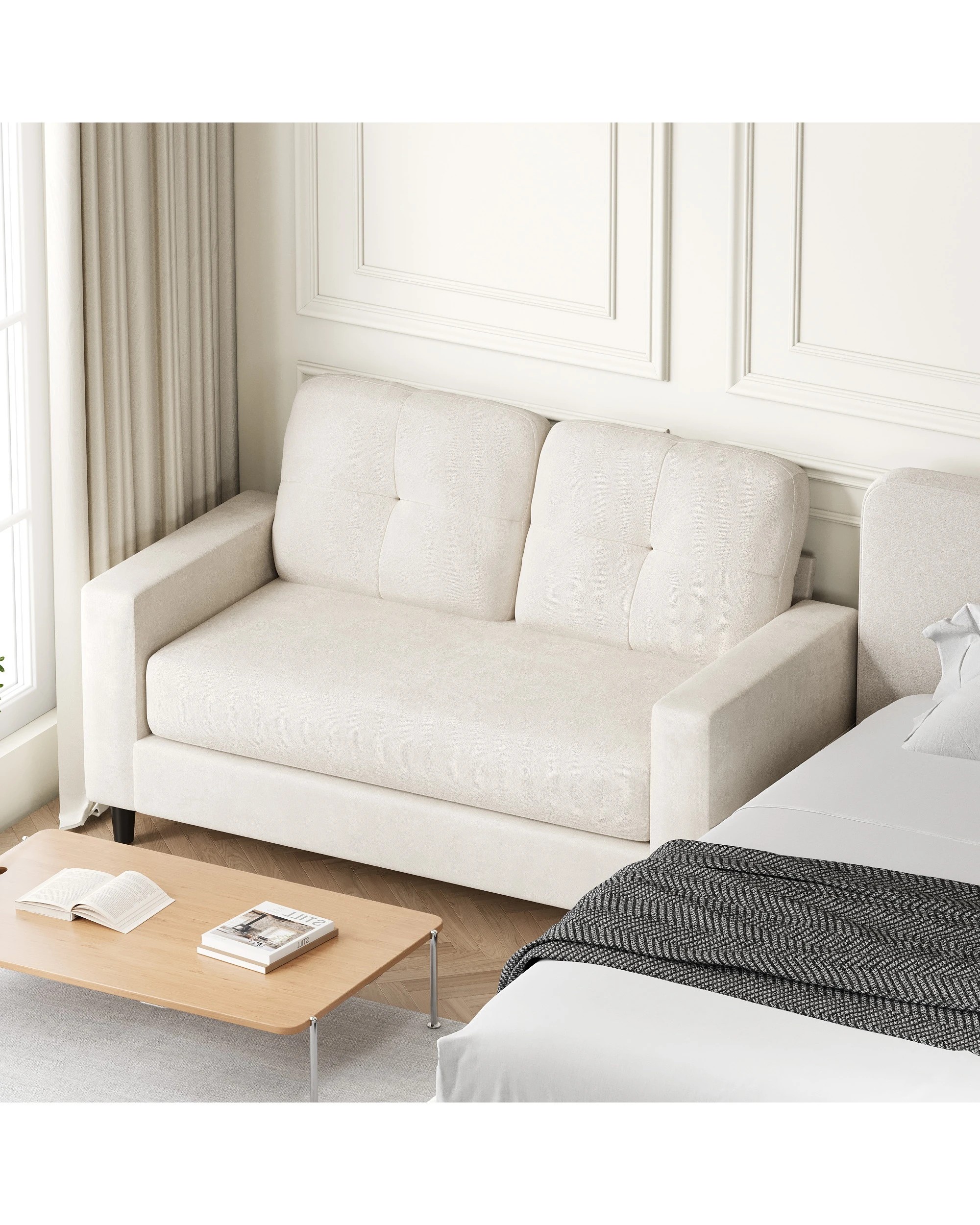 2 Advwin  Sofa 132cm Love Seat Linen Fabric Small Loveseat Couch, 2 of 3