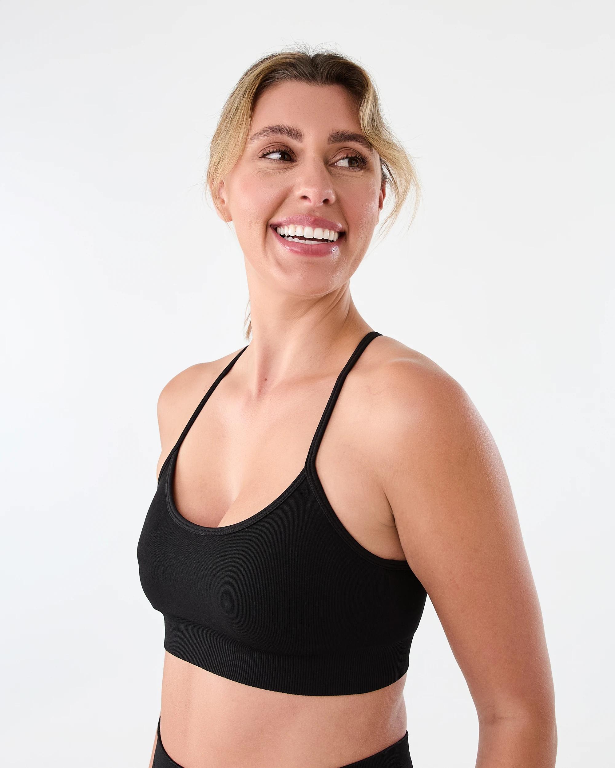 2 Active Womens Seamfree Scoop Crop Top Black, 2 of 7