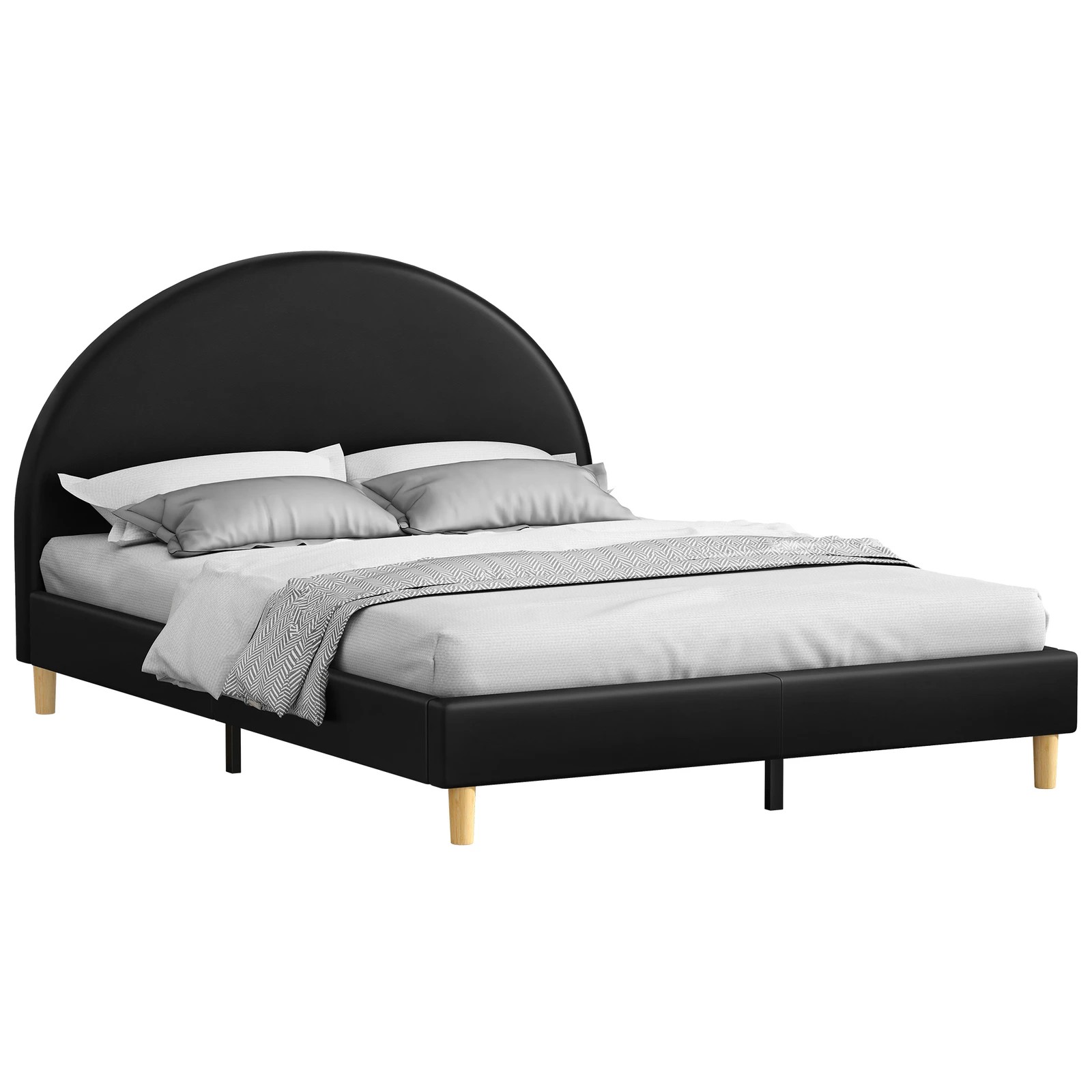 1 Alfordson Bed Frame King Size Mattress Base Platform Leather Calla - Black, 1 of 10