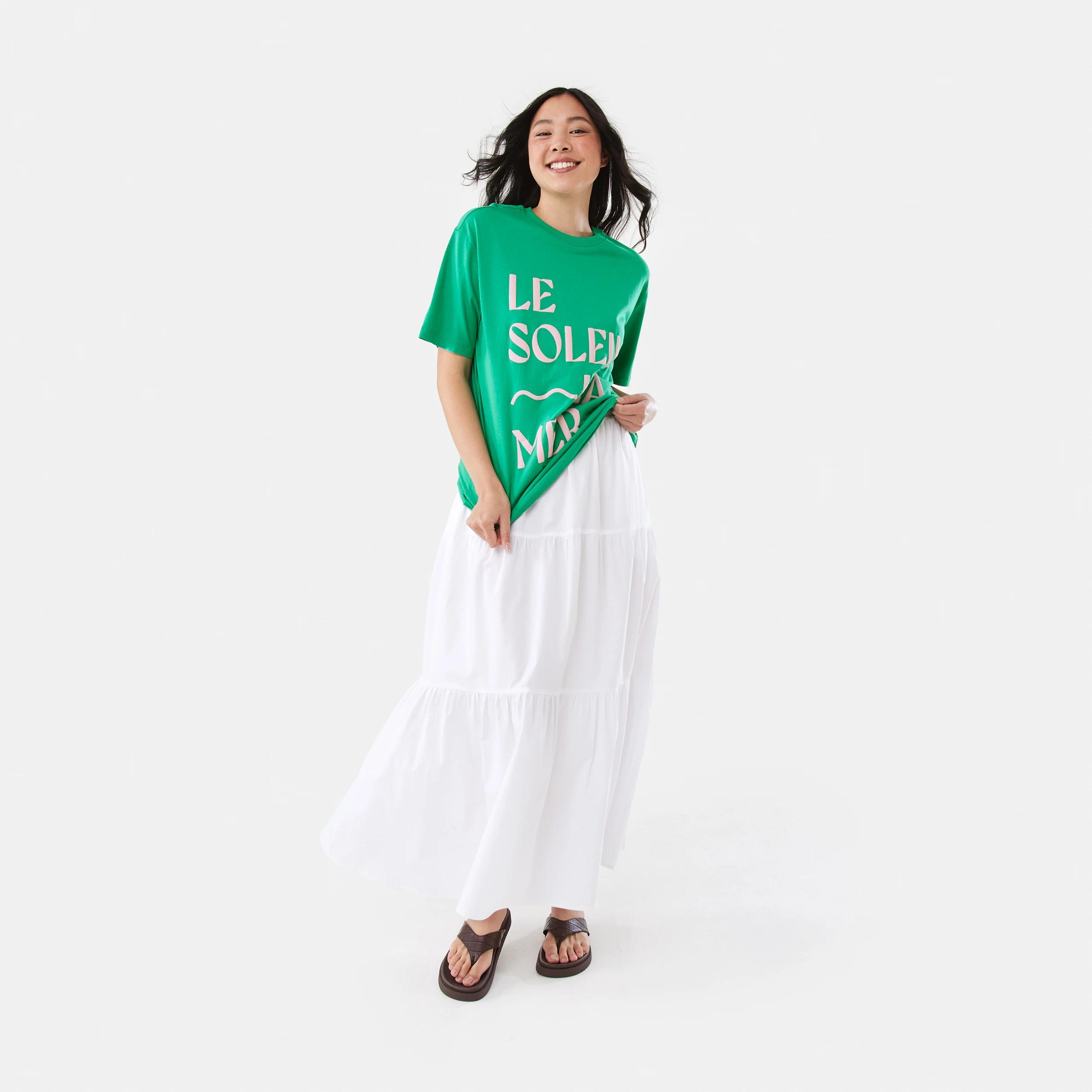 2 Poplin Tiered Maxi Skirt White, 2 of 8