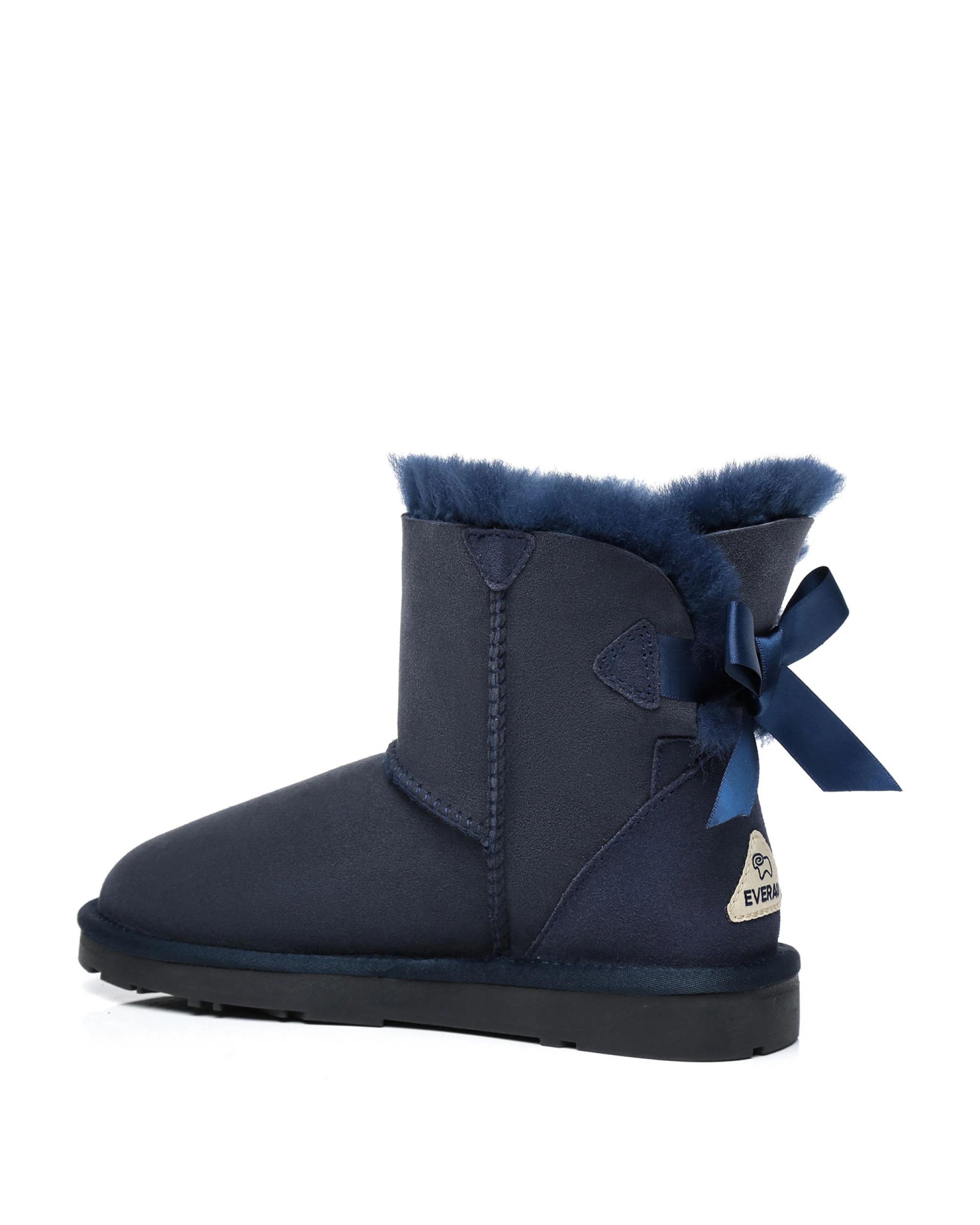 3 Everau Womens Mini Back Bow UGG Boots NAVY BLUE, 3 of 5