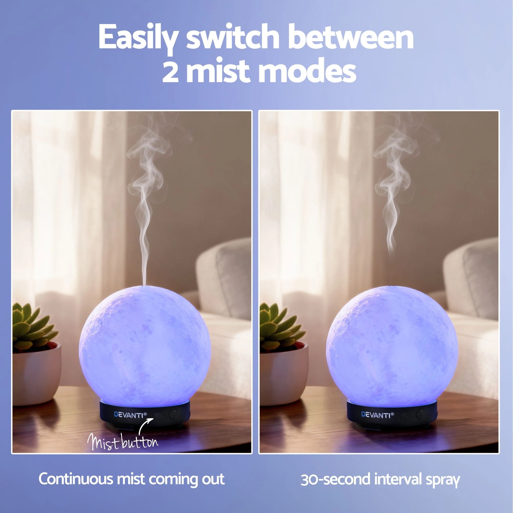 4 Devanti Ultrasonic Aroma Diffuser Aromatherapy Moon Lamp 200ml - Multi, 4 of 9