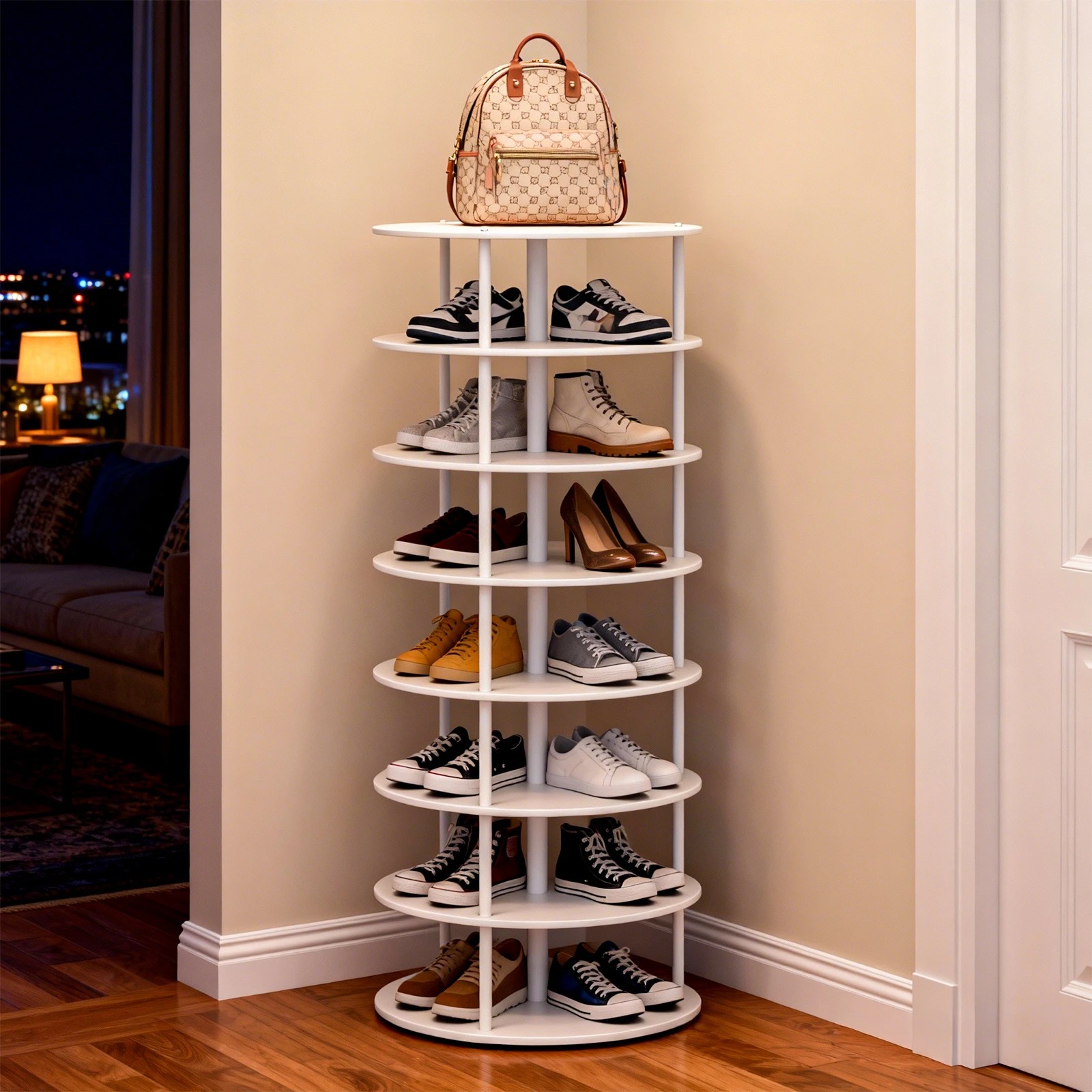 8 Advwin Rotating Shoe Rack Tower 7-Tiers Revolving Free Standing Shoe Storage Organizer, 8 of 9