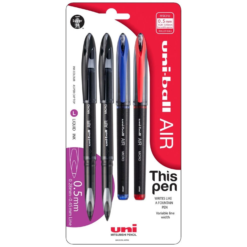 1 Uni-Ball Air Micro Rollerball Pen Assorted 4 Pack, 1 of 2