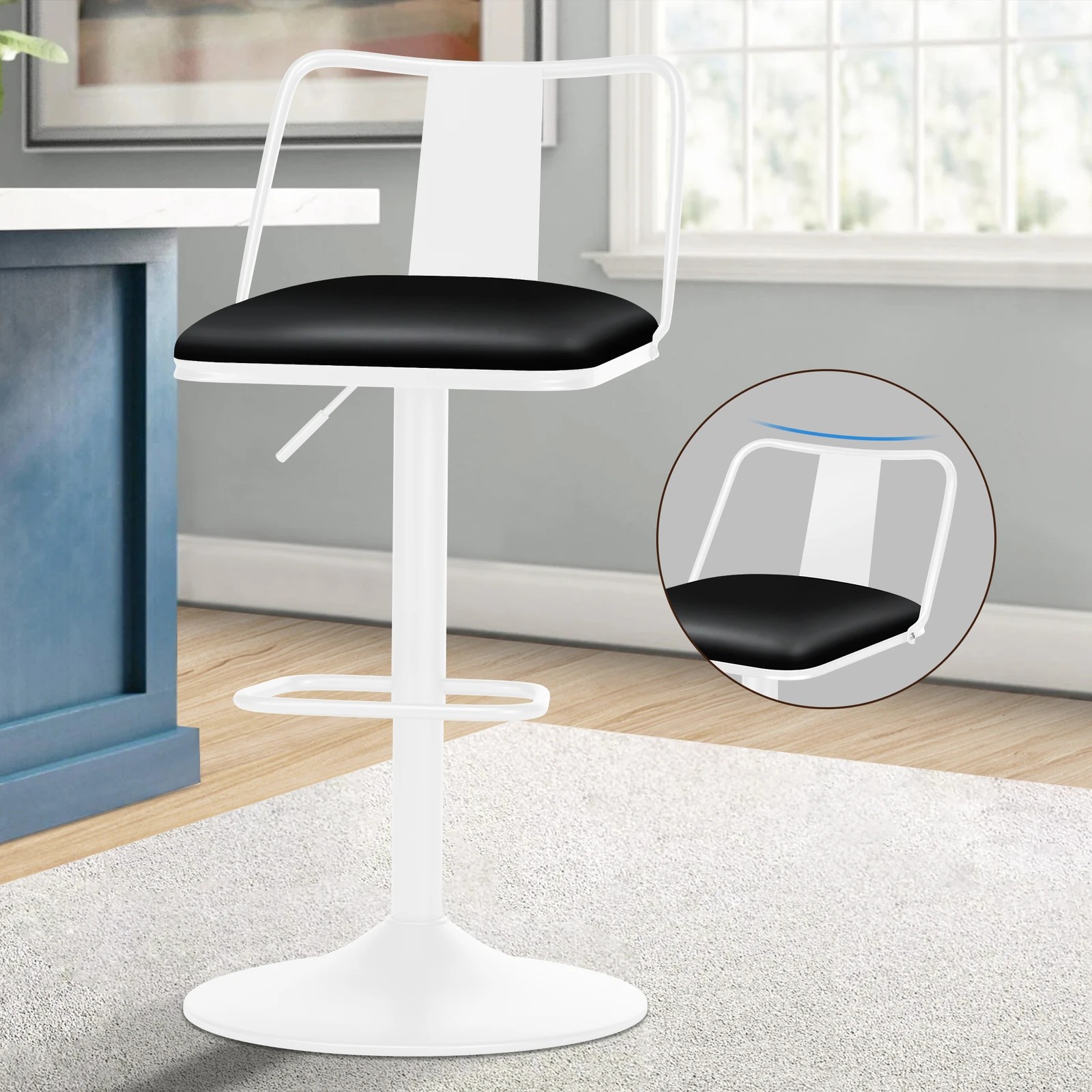 3 Alfordson 2x Bar Stools Gas Lift Leather Bar Chairs Kitchen Swivel - White, 3 of 10