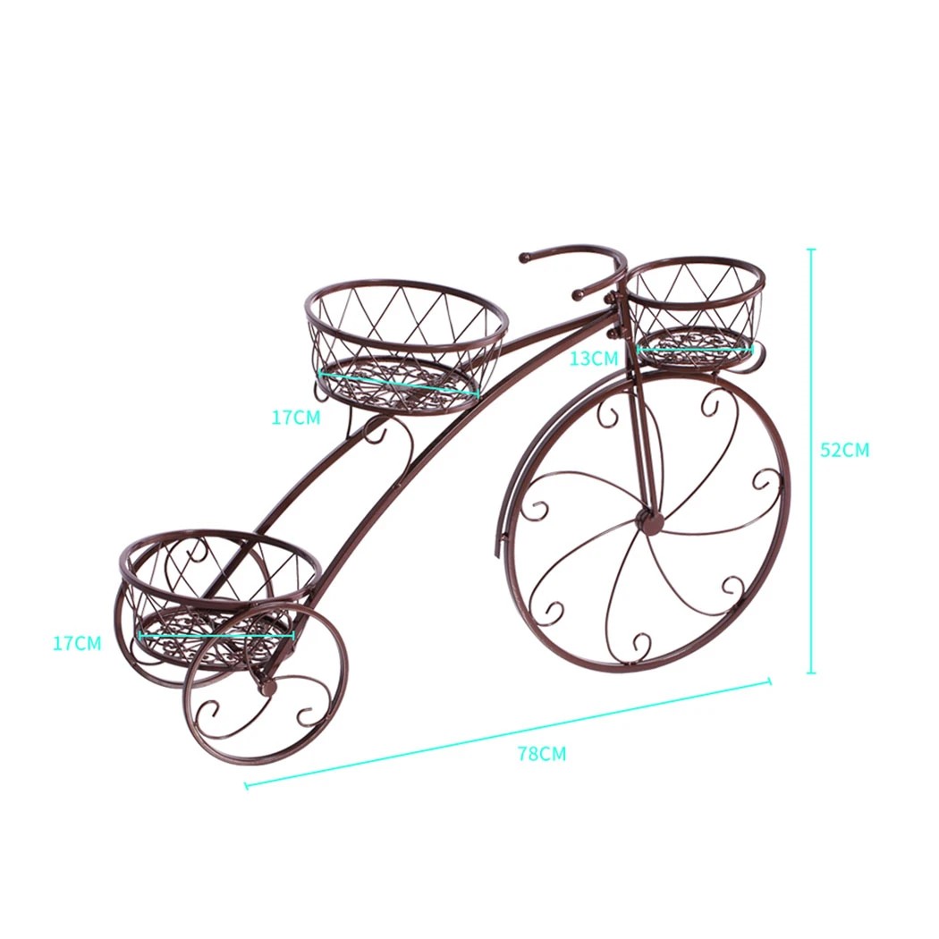 3 Levede 2 Pcs Bicycle Shape Metal Plant Stand with 3 Plant Pots Space - Bronze, 3 of 8