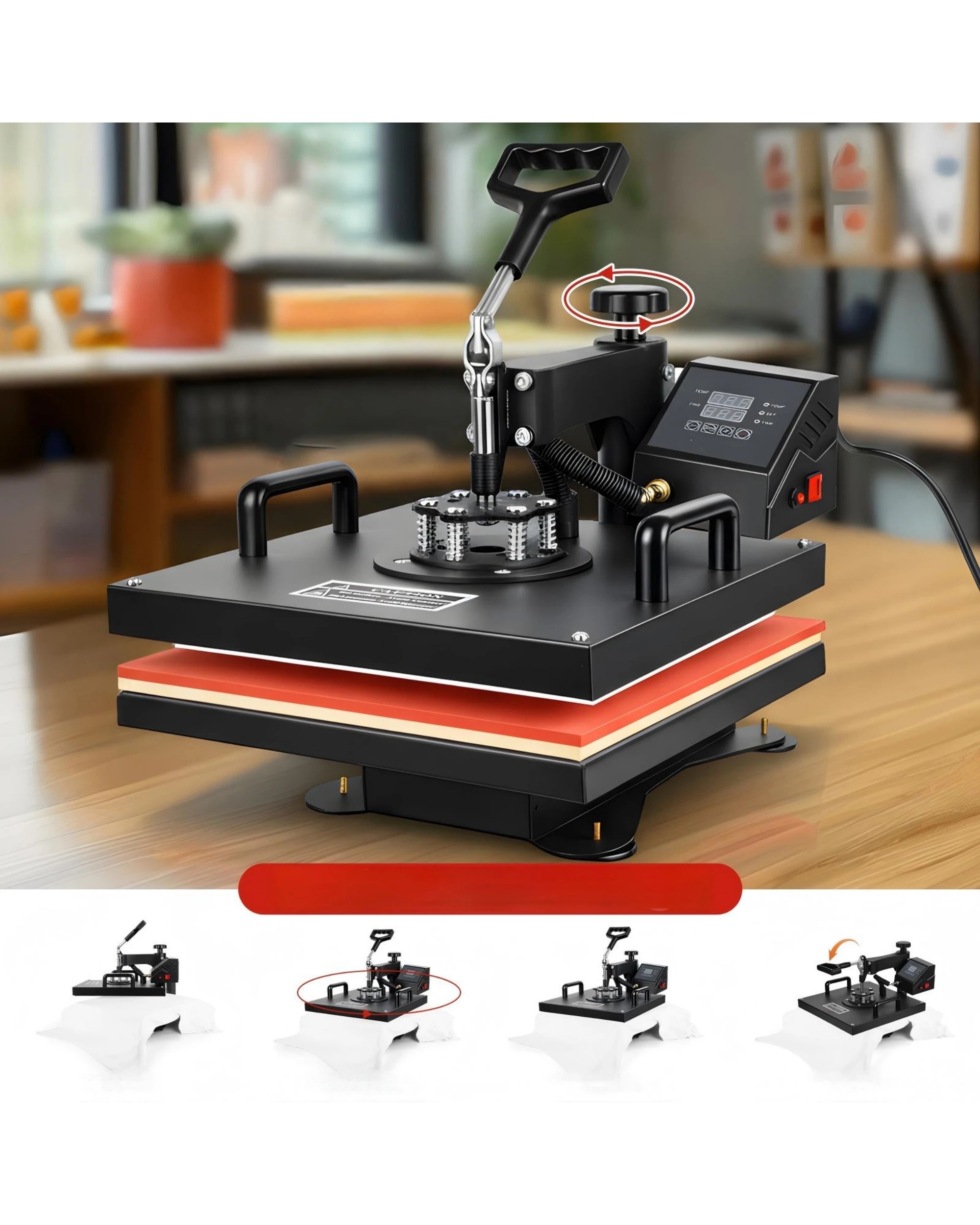 2 Advwin 5-in-1 Heat Press Machine 38 x 38cm 360°Rotatable - Black, 2 of 7