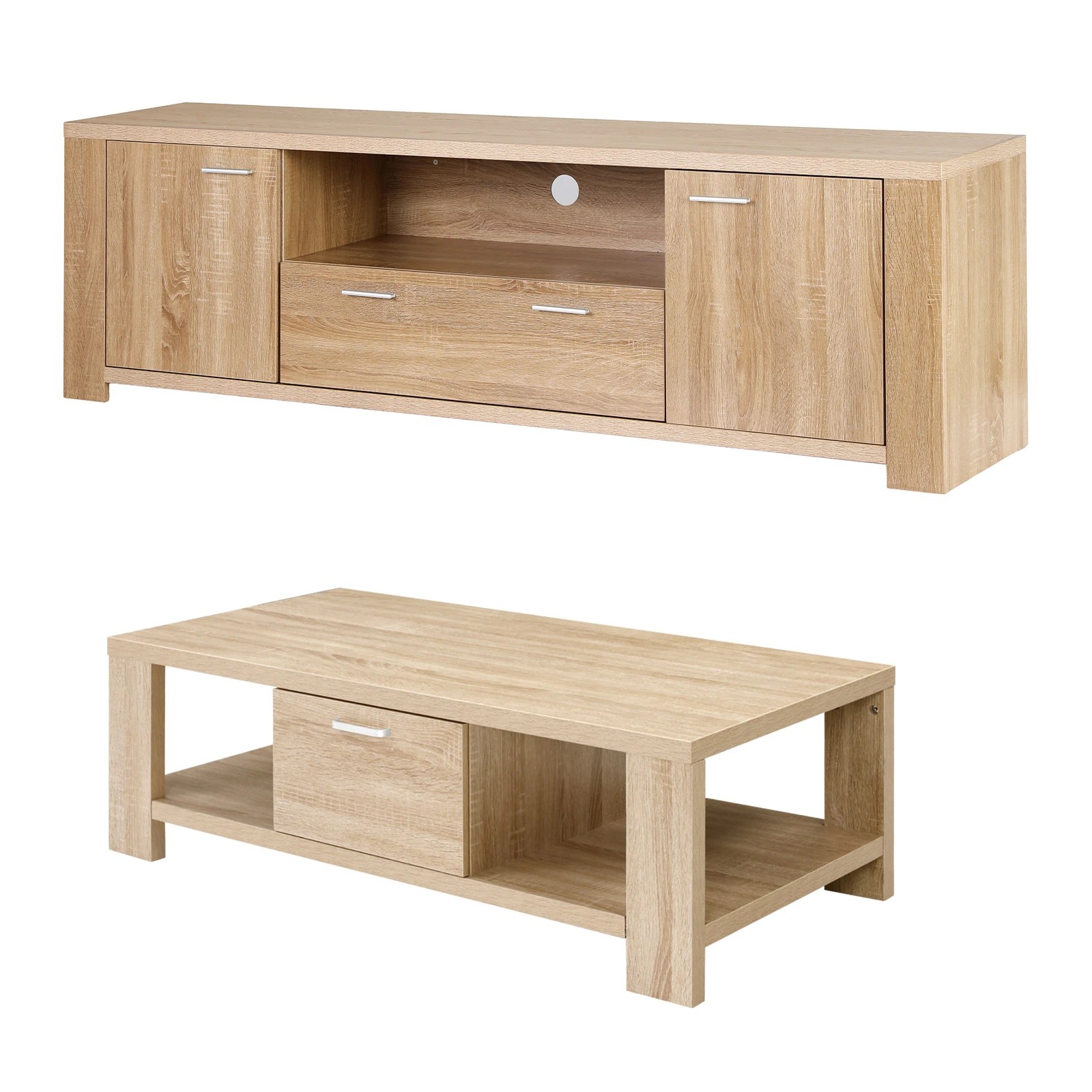 1 Artiss TV Unit & Coffee Table Set Storage Drawer - Natural, 1 of 8