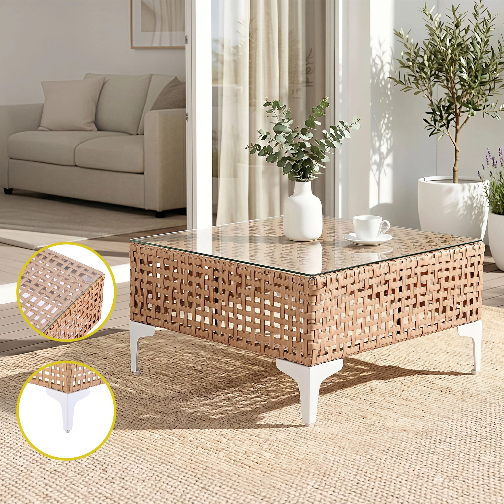 6 Gardeon 6 Seater Outdoor Sofa Set 7PCS Table Chair Set Garden Rattan Patio Furniture - Beige, 6 of 7
