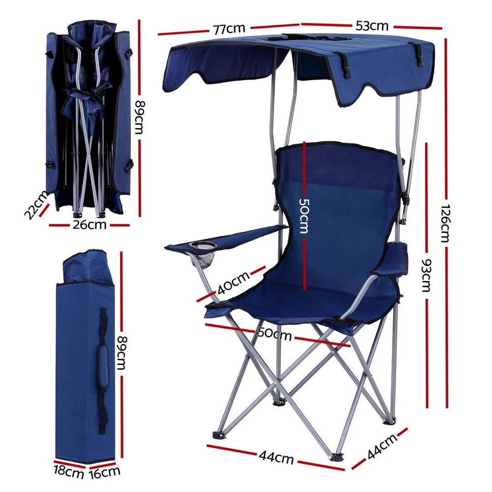 2 Weisshorn Camping Chair With Canopy Folding Outdoor Portable Seat Lightweight Beach Picnic Fishing Capacity 120KG - Blue, 2 of 7