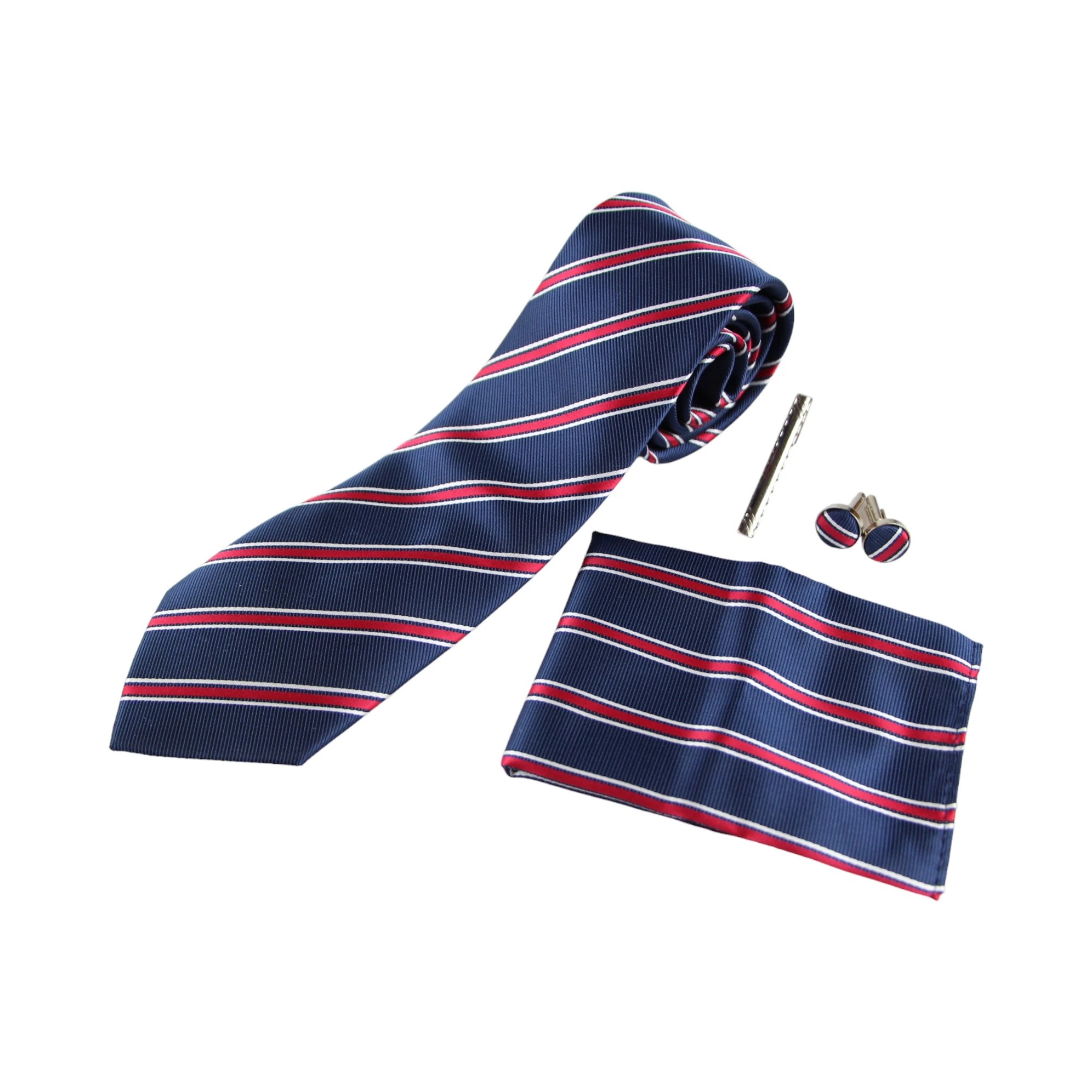 1 Zasel Mens Striped Neck Tie, Pocket Square, Cuff Links & Tie Clip Set - Multi, 1 of 3