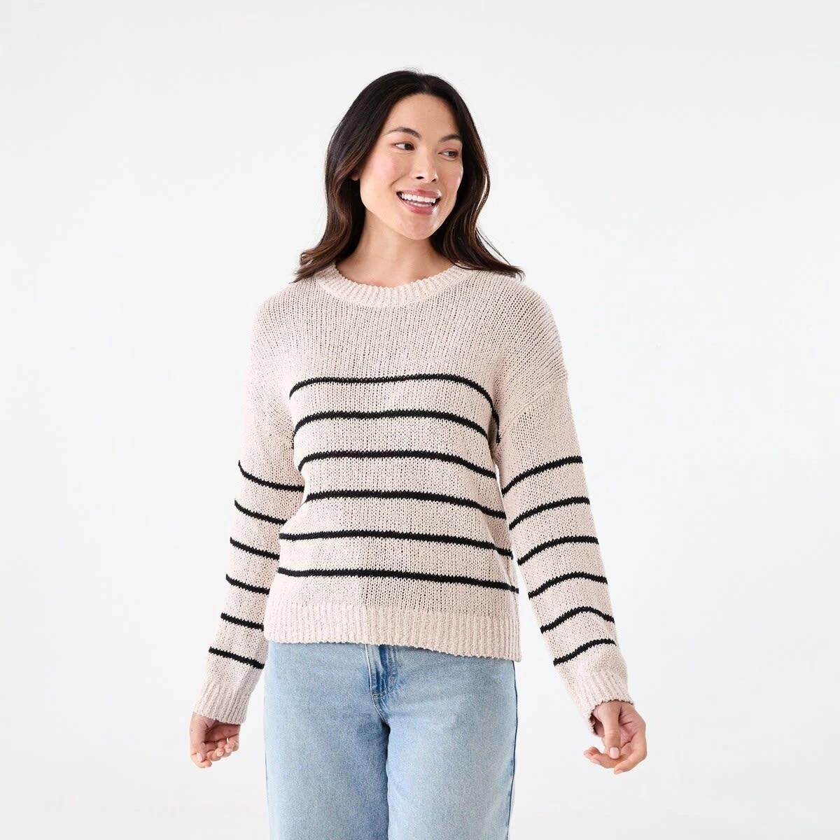 1 Cotton Slub Crew Jumper Bge Bk Stp, 1 of 5