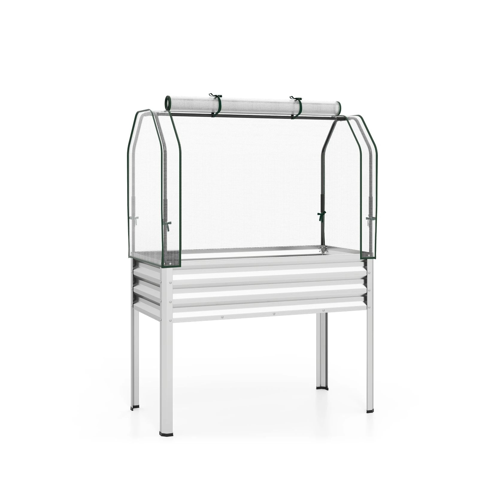 1 Costway Raised Garden Bed Galvanized Metal Elevated Planter Box w/Legs & Greenhouse Cover - Silver, 1 of 1