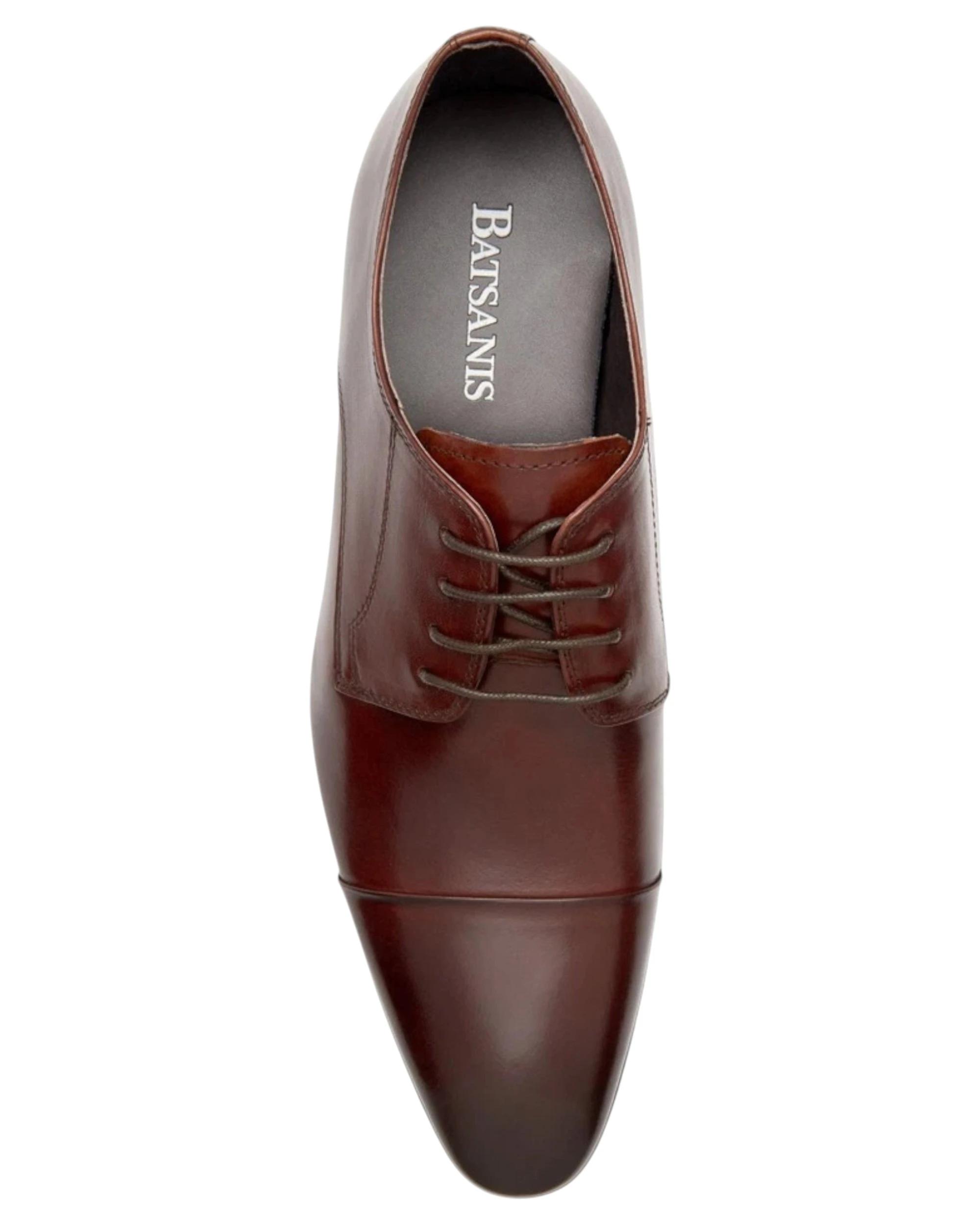 3 Batsanis Mens Steven Leather Lace Up Work Formal Shoes BRANDY, 3 of 5