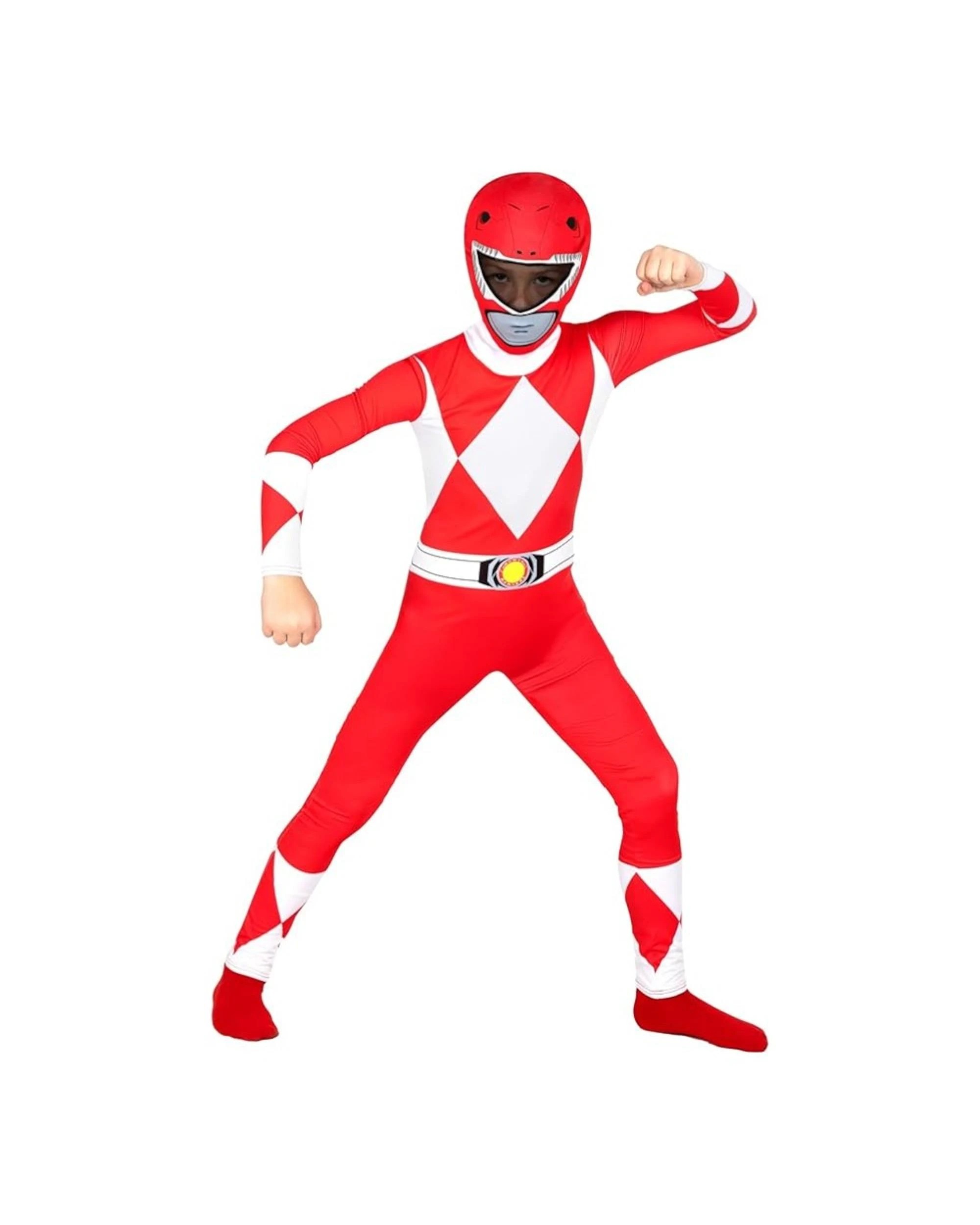 2 Mighty Morphin Power Rangers Red Morphsuit Child Costume Size 7-9 Years, 2 of 3