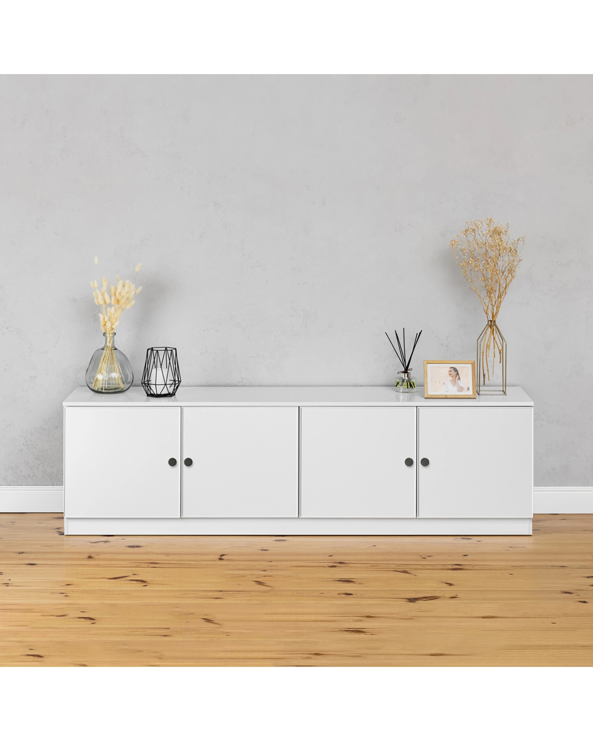 2 European Cabinetry Bucharest Slim Panel TV Unit Round Handle - White, 2 of 4