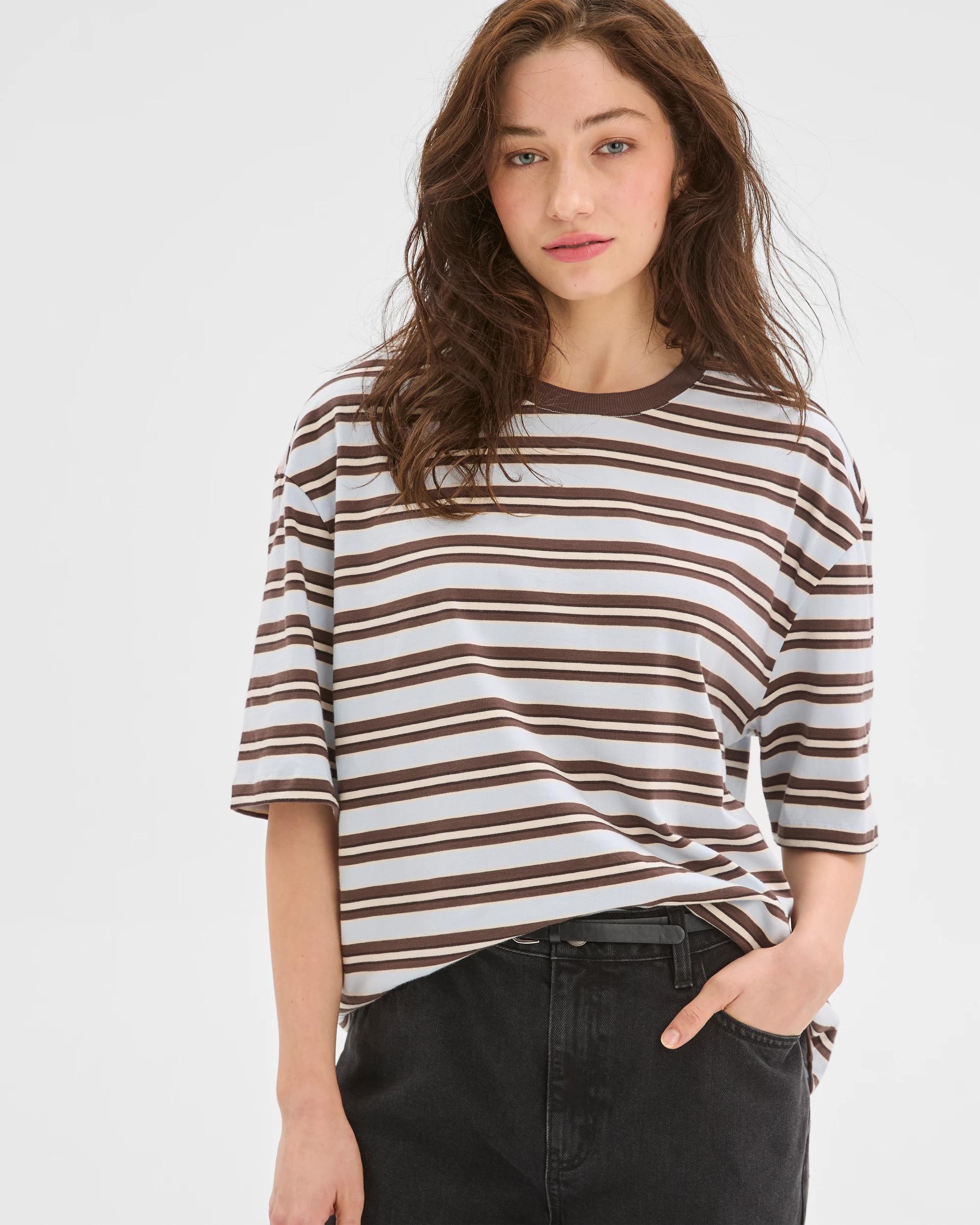 5 Lily Loves Australian Cotton Striped Retro T-Shirt BLUE/BROWN STRIPE, 5 of 7