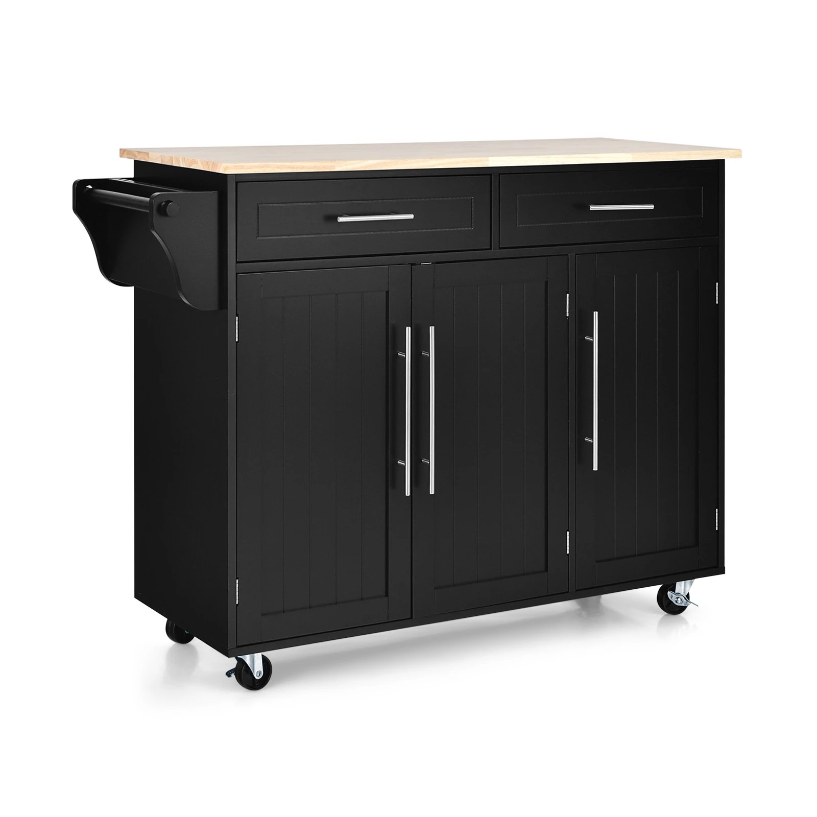 1 Costway Large Kitchen Island Trolley w/Towel Rack Black, 1 of 5