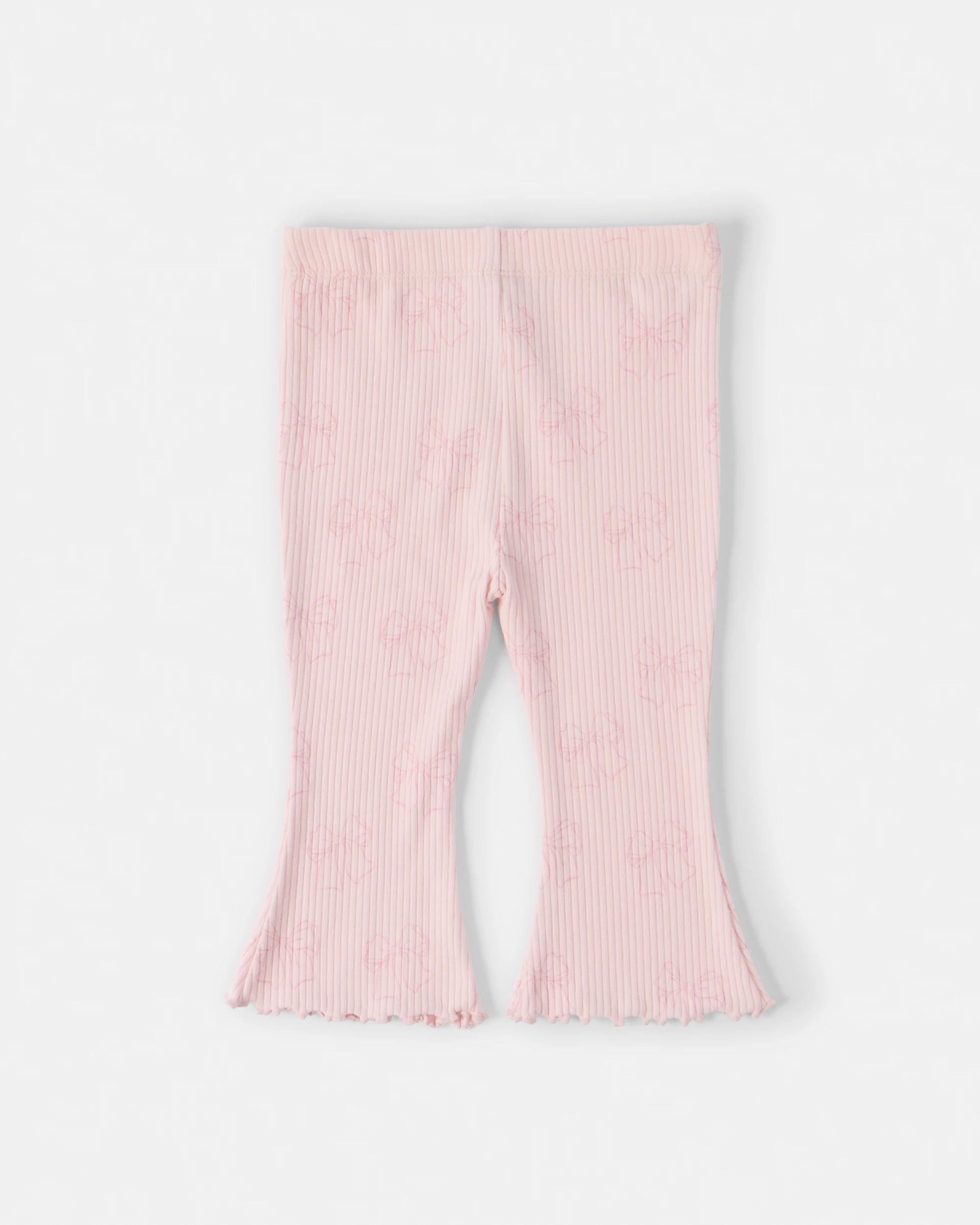 2 Cotton Rib Flare Leggings Pink Bow, 2 of 3
