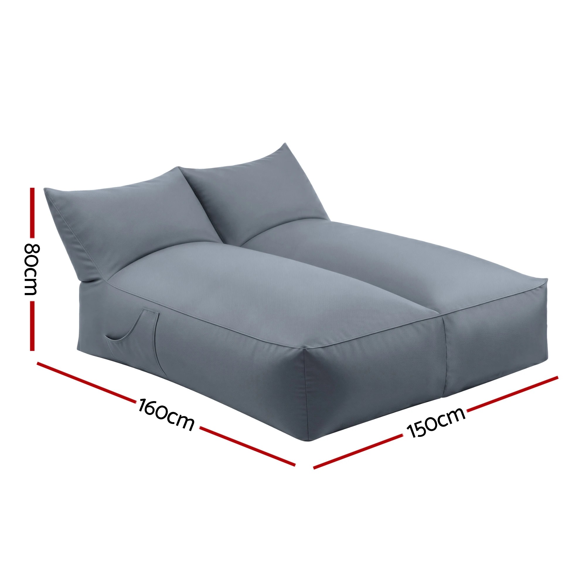 2 Artiss Outdoor Bean Bag Chair Cover No Filler 2 Seater Beanbag Lounge Cover Waterproof - Grey, 2 of 10