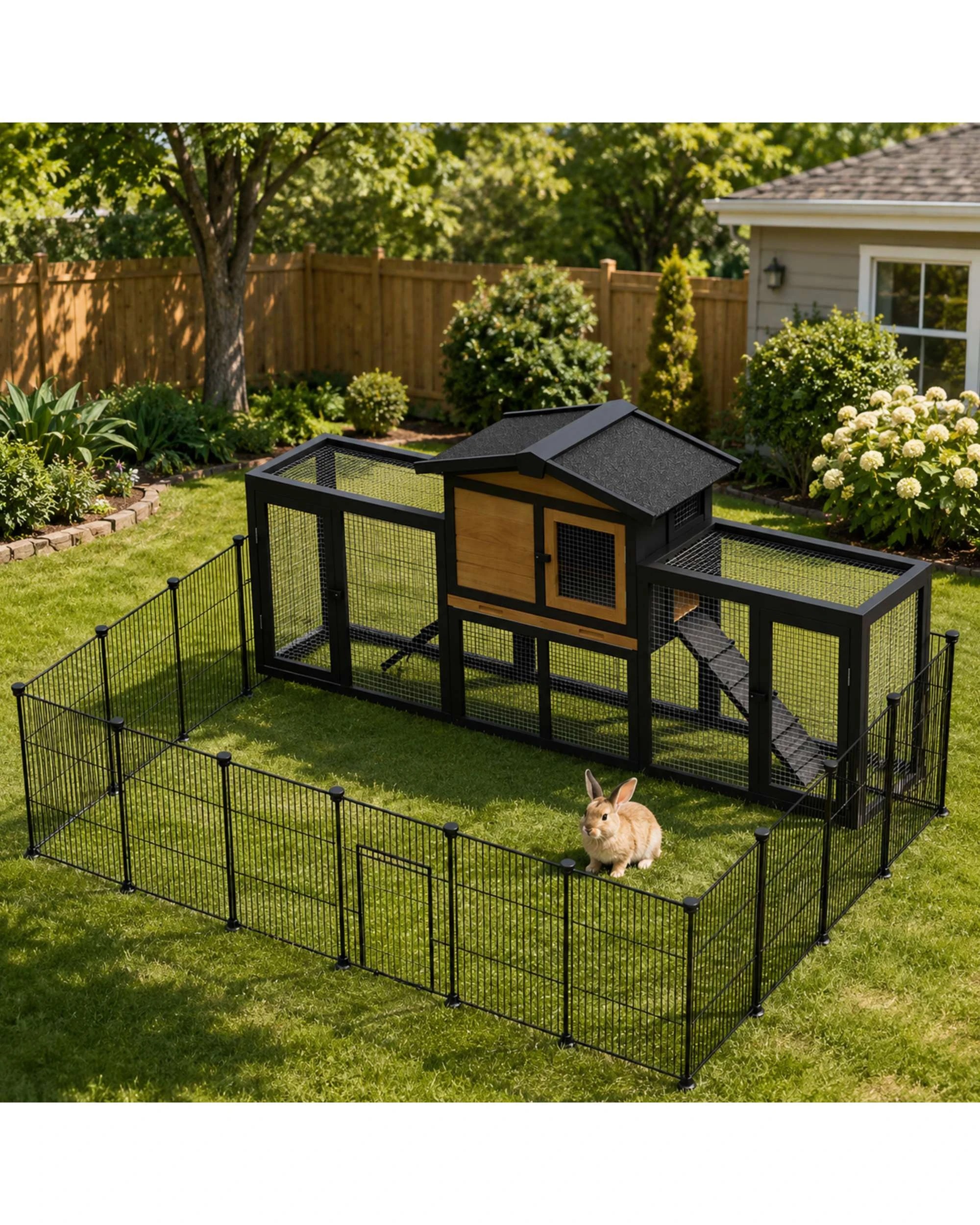 2 Advwin 203cm Wooden Rabbit Hutch + Pet Playpen Pet Fence, 2 of 9