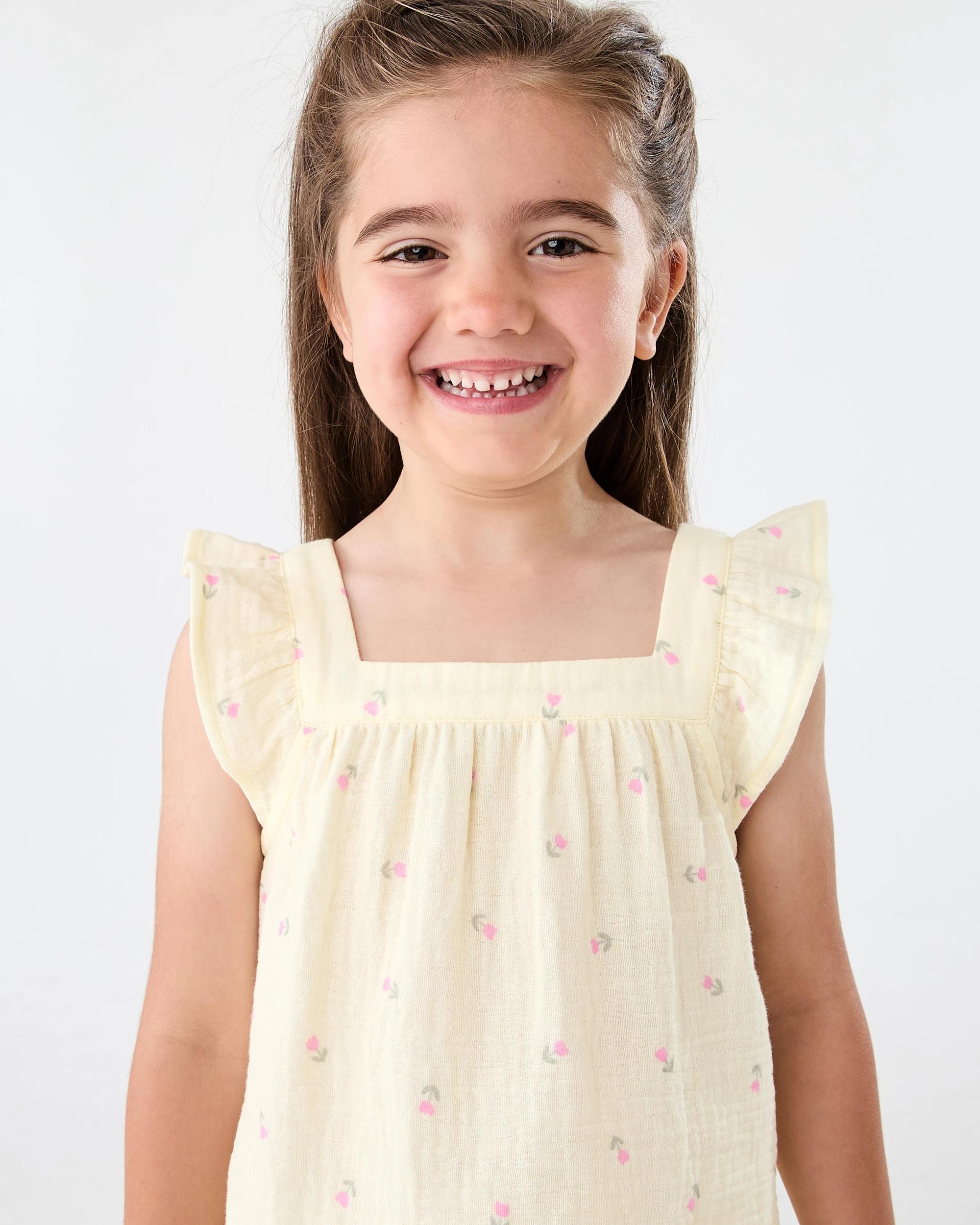 3 Short Sleeve Woven Frill Pyjama Set Ylw Tulip, 3 of 6