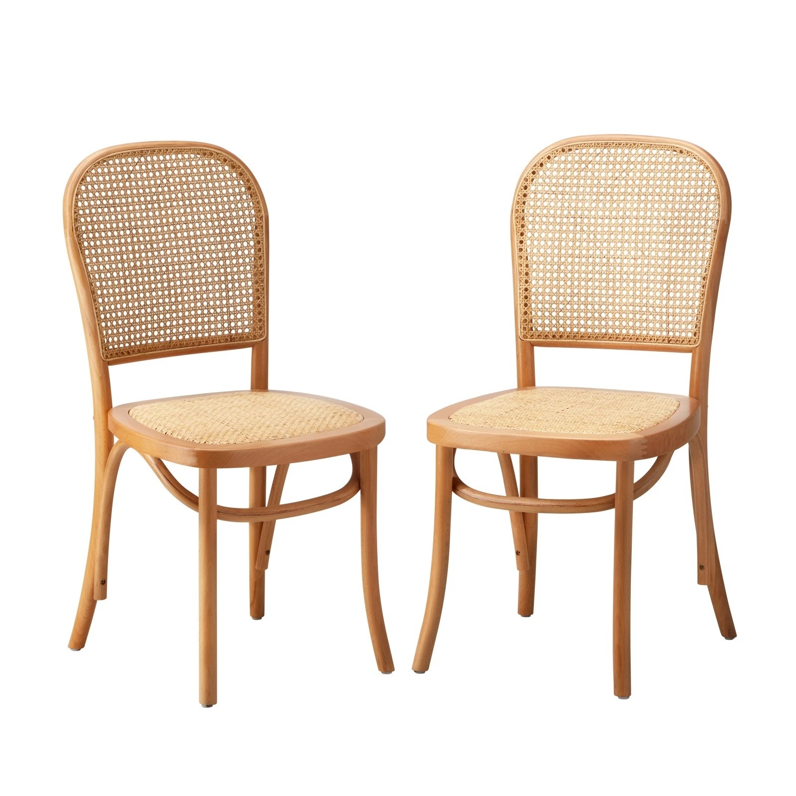 1 Oikiture 2pcs Dining Chairs Wooden Chairs Rattan Accent Chair
 - Beige, 1 of 10