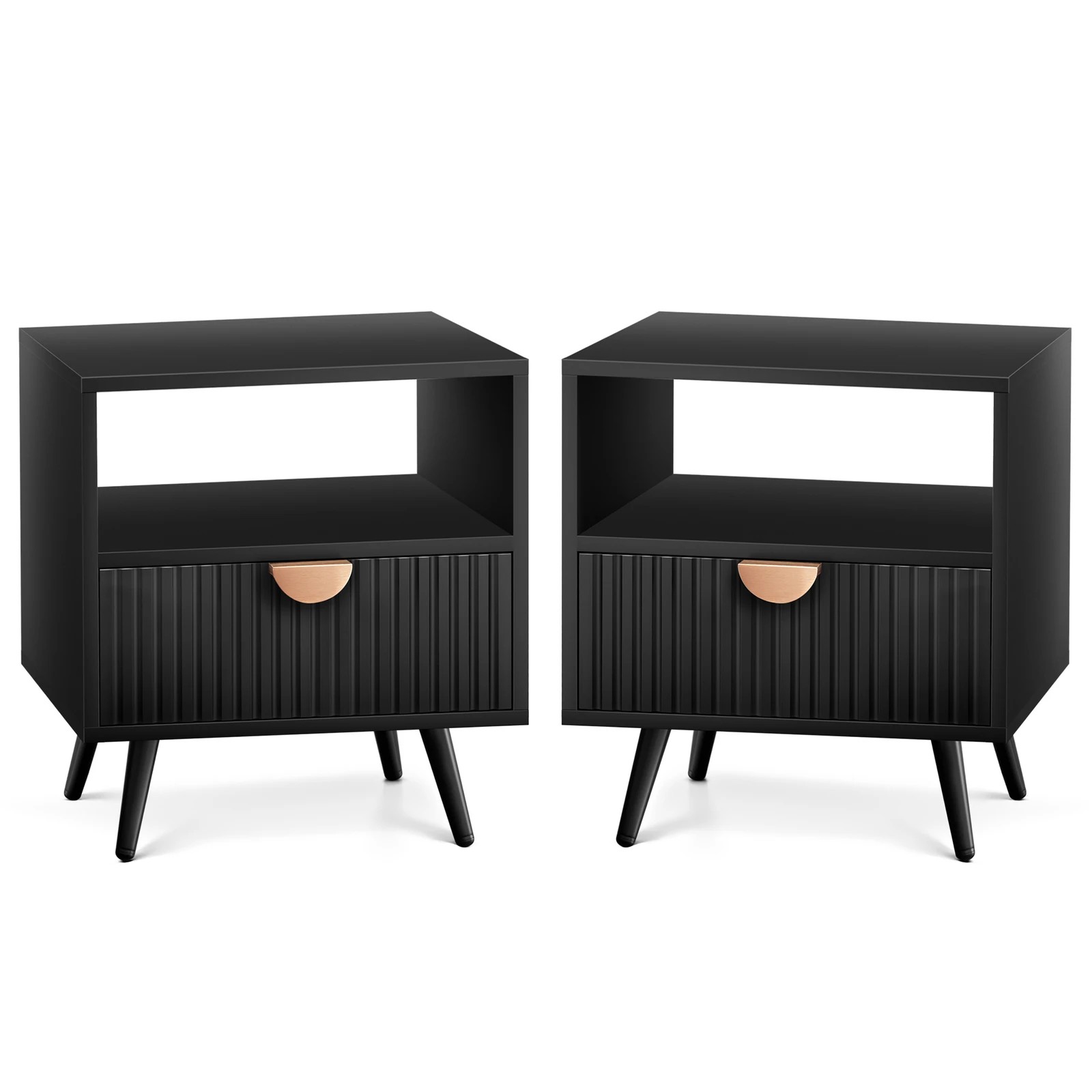 1 Alfordson 2x Bedside Table 1 Drawer Side Storage Shelf Nightstand - Black, 1 of 10