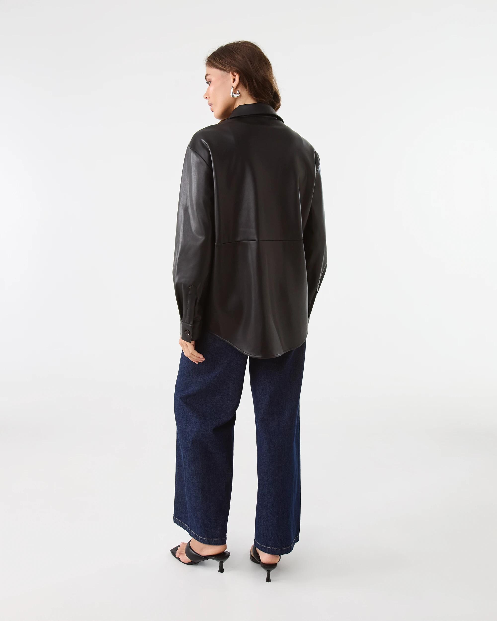 5 Long Sleeve Faux Leather Shirt Black, 5 of 6