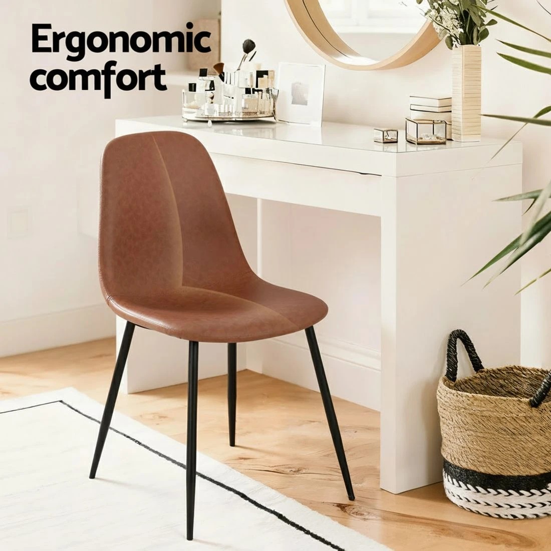 4 Artiss 2x Dining Chairs Retro PU Leather Kitchen Lounge Cafe Accent Chair - Brown, 4 of 6